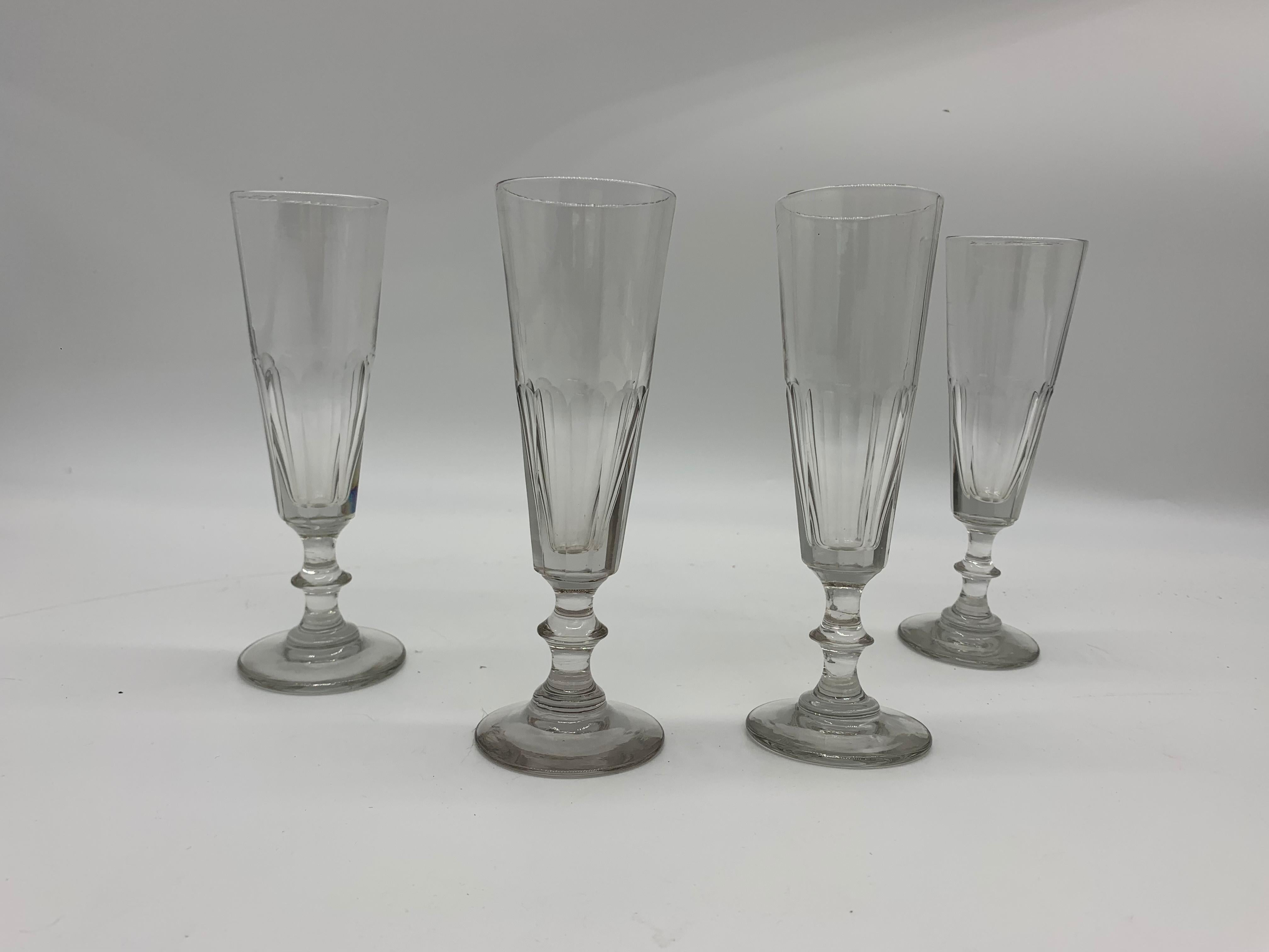 German Four Champagne Glasses Hand Blown 1860 French