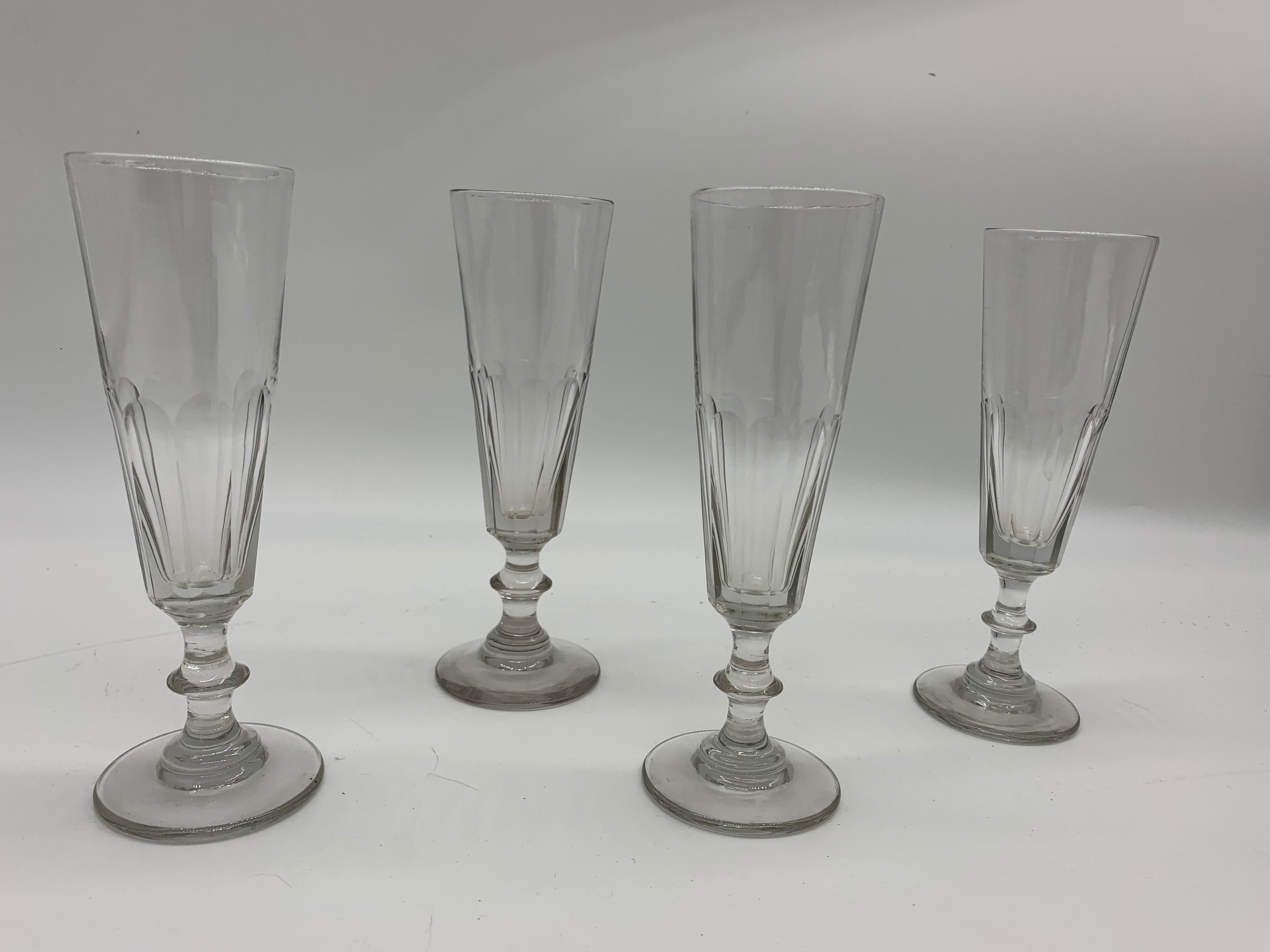 Crystal Four Champagne Glasses Hand Blown 1860 French