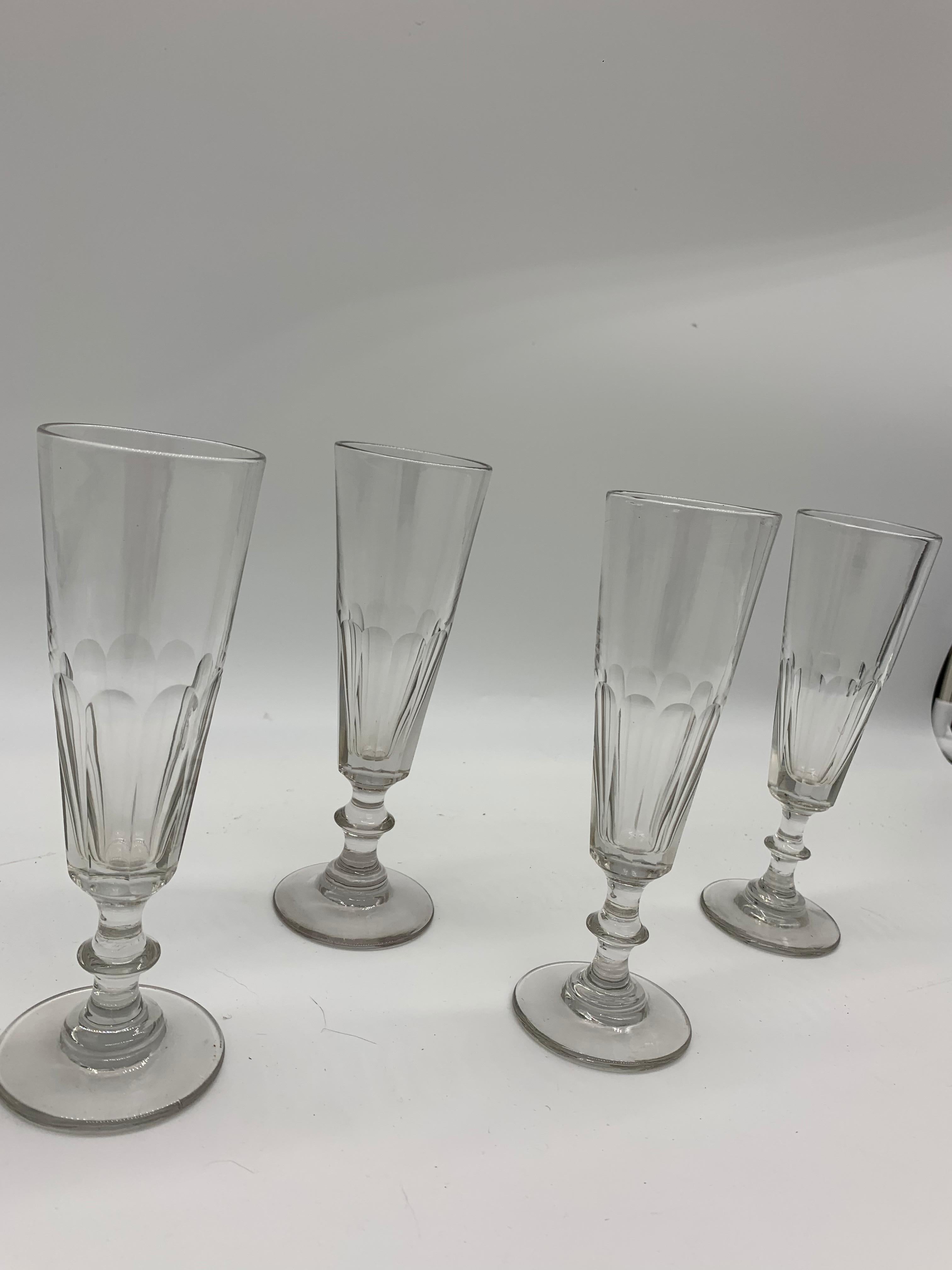 Four Champagne Glasses Hand Blown 1860 French 2