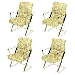 Four Channeled & Button Tufted Chrome Z-Frame Dining Chairs