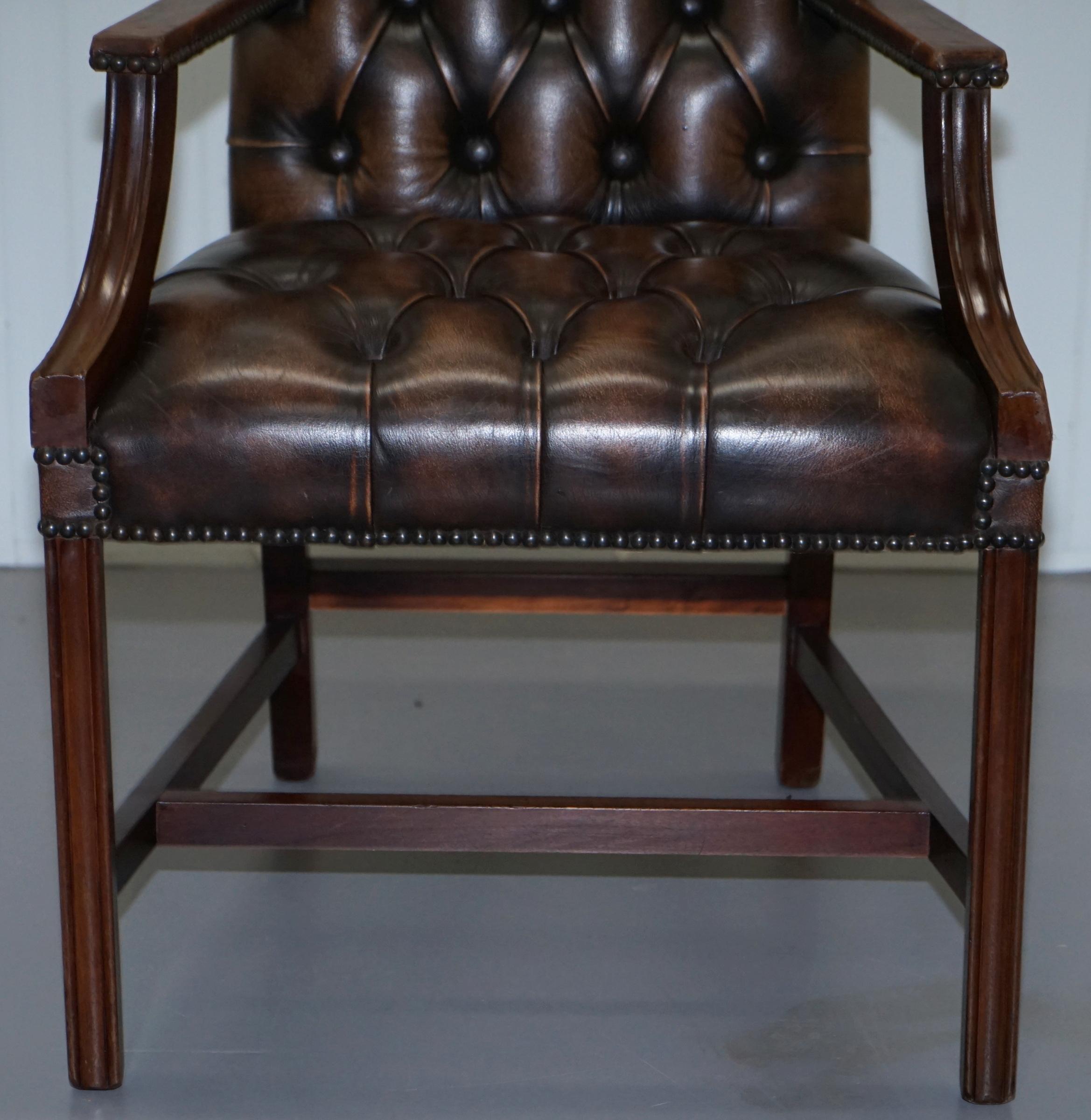 20th Century Four Chesterfield Brown Leather Gainsborough Captains Office Dining Armchairs