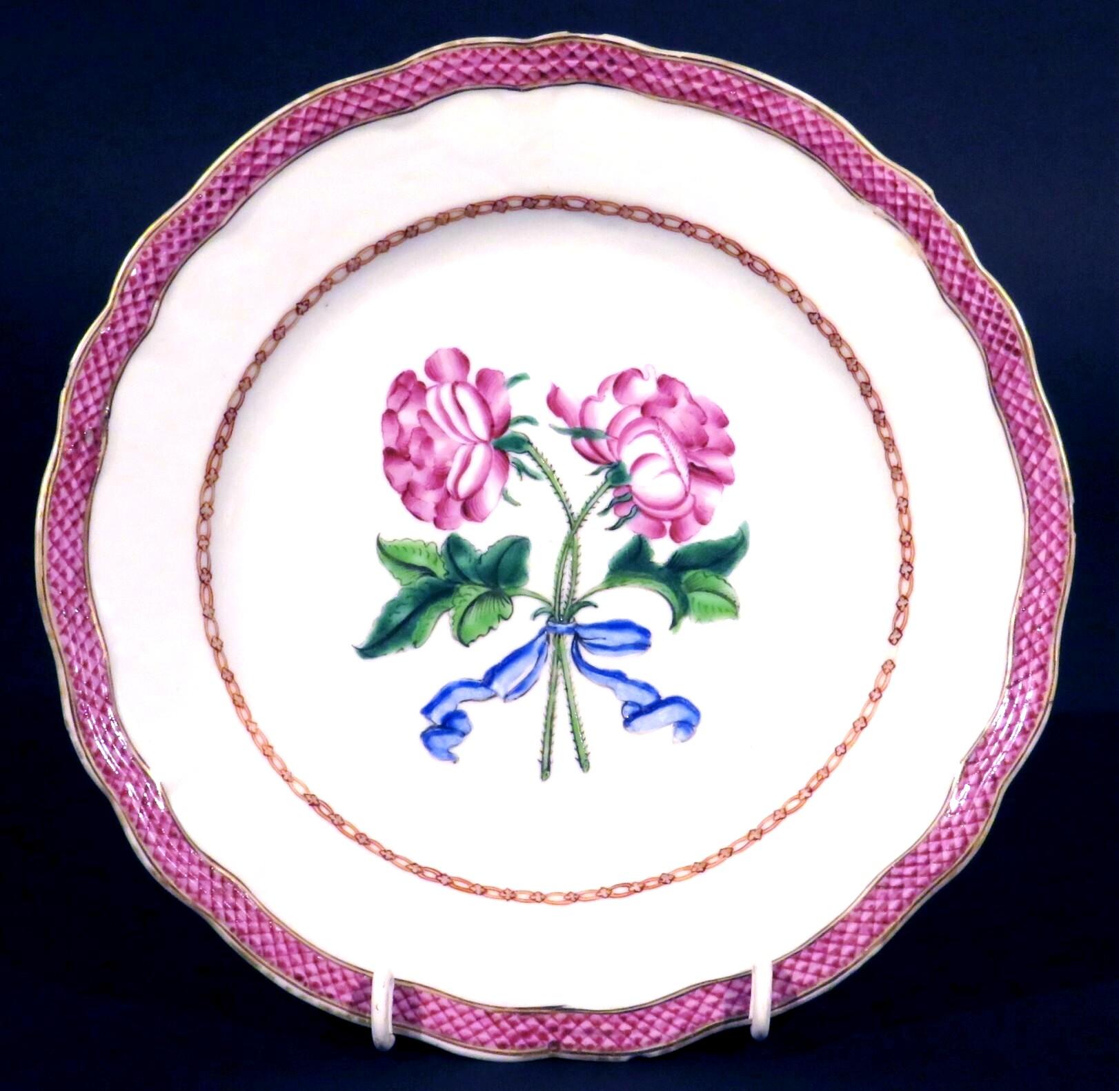 Enameled Four Chinese Export Famille Rose Botanical Plates, Qianlong Period  (1736-1795) For Sale