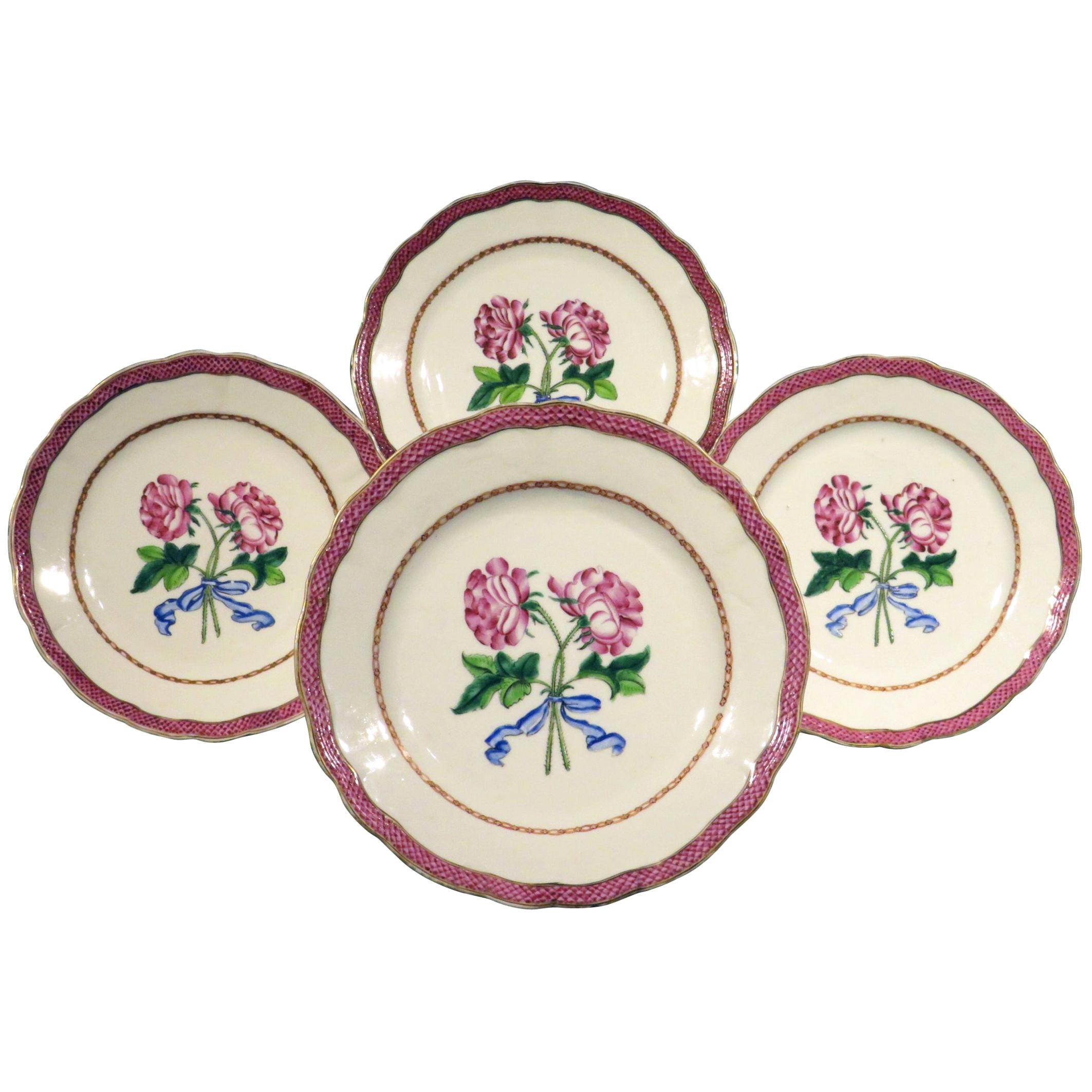 Four Chinese Export Famille Rose Botanical Plates, Qianlong Period, '1736-1795'
