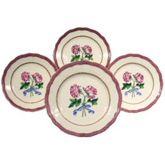 Antique Four Chinese Export Famille Rose Botanical Plates, Qianlong Period  (1736-1795)