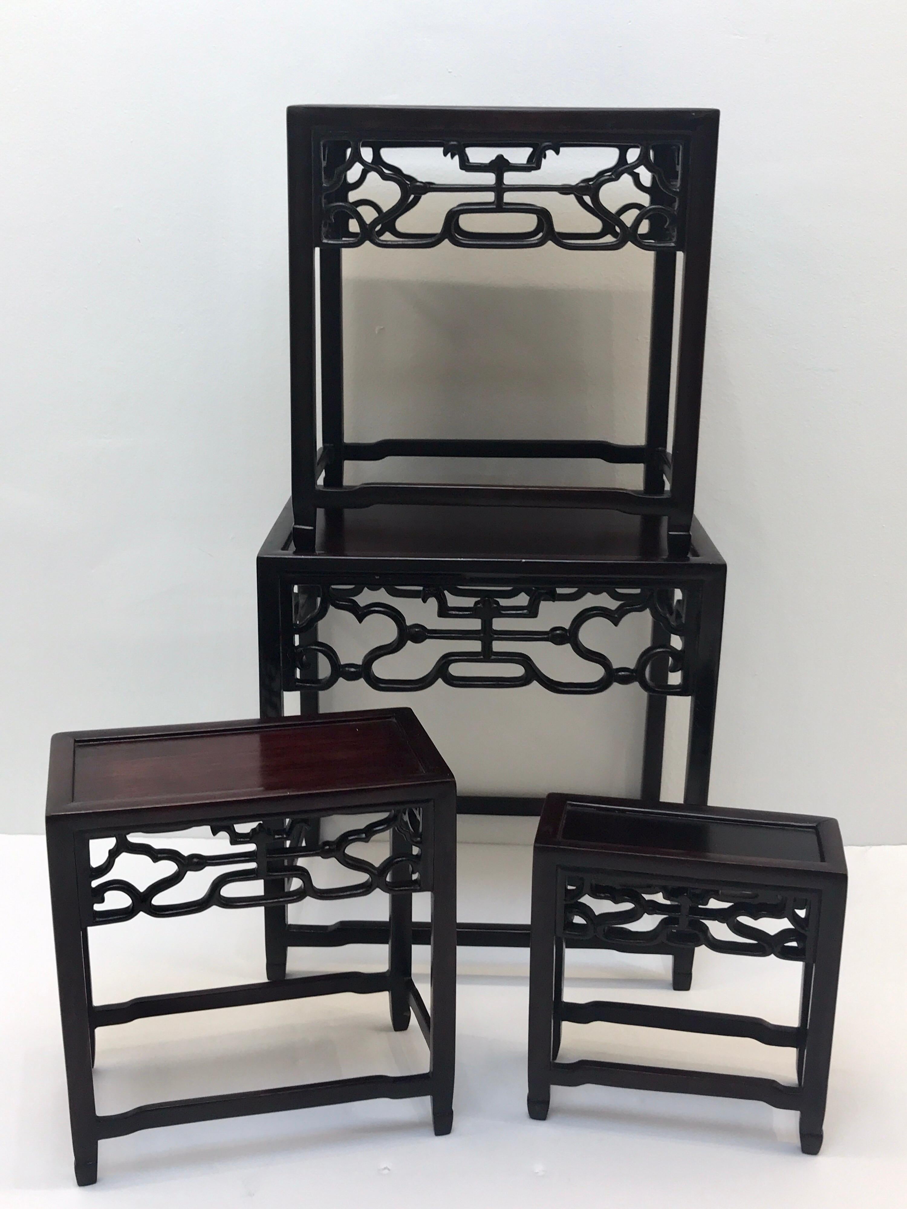 Four Chinese Graduating Carved Hardwood Stands 3