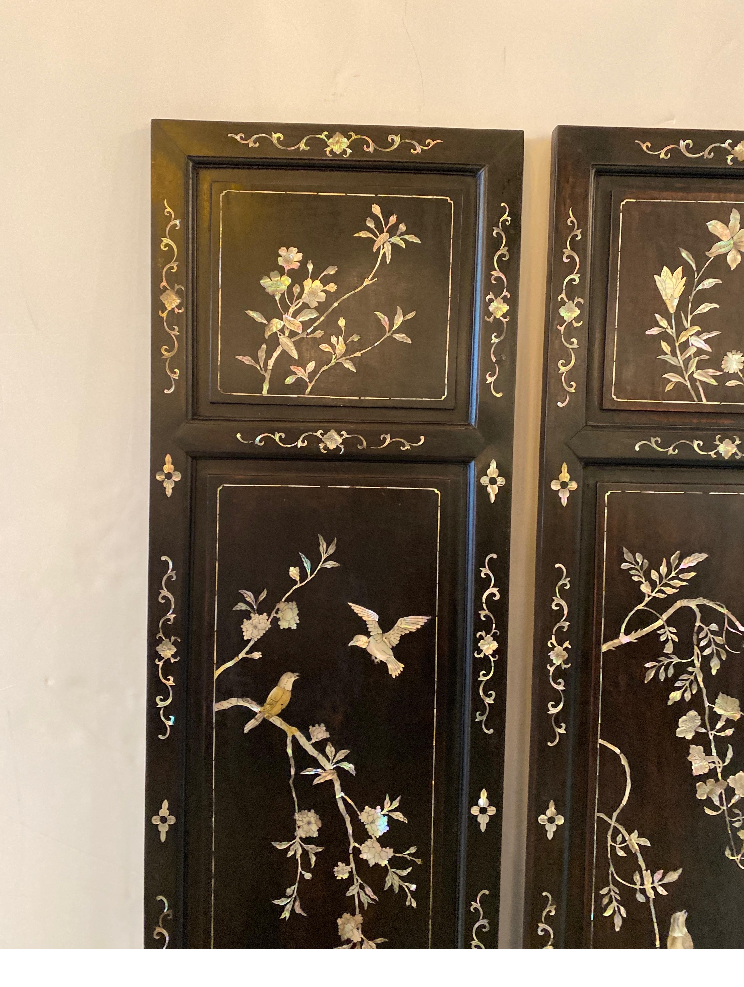 Four Chinese Hardwood and Mother of Pearl Inlaid Panels In Good Condition For Sale In Lambertville, NJ