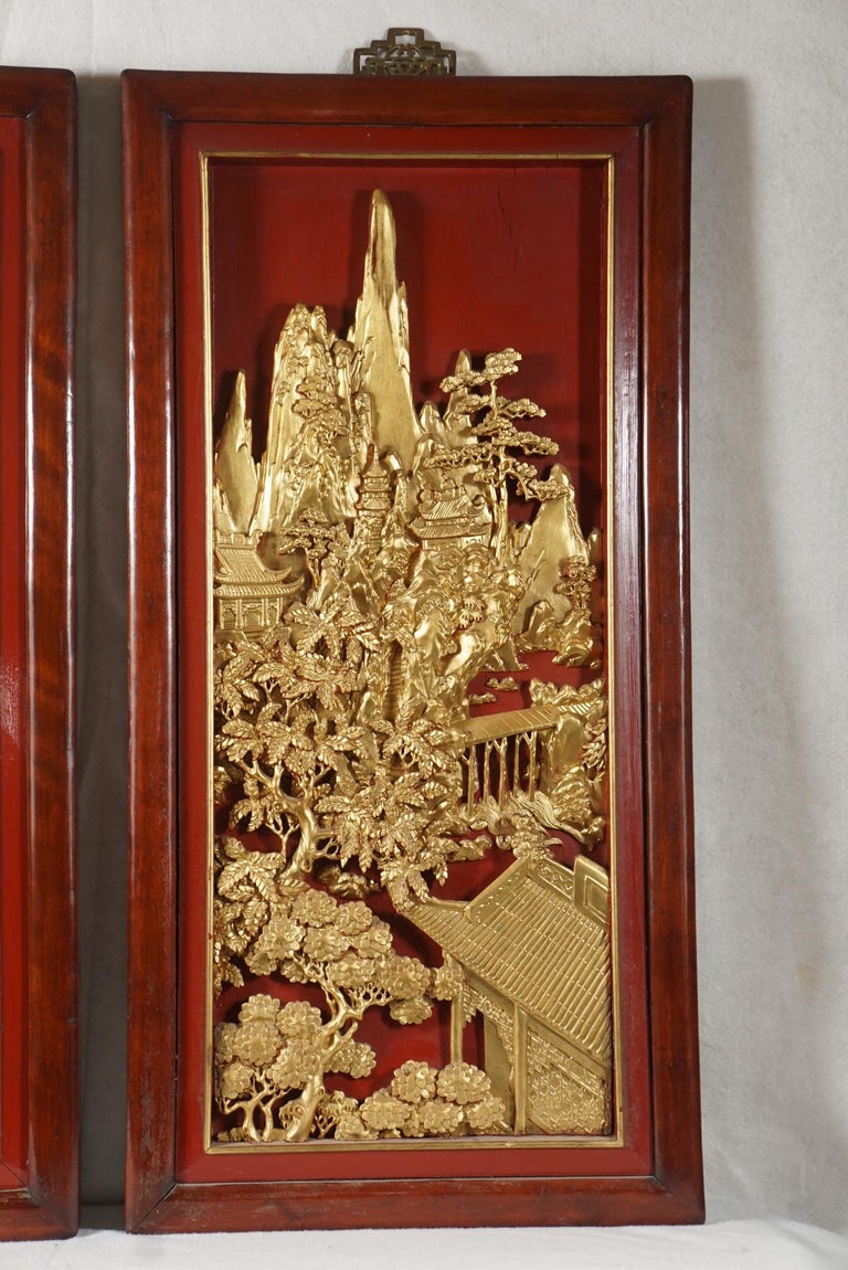 Four Chinese Carved, Lacquered and Gilded Panels at 1stDibs