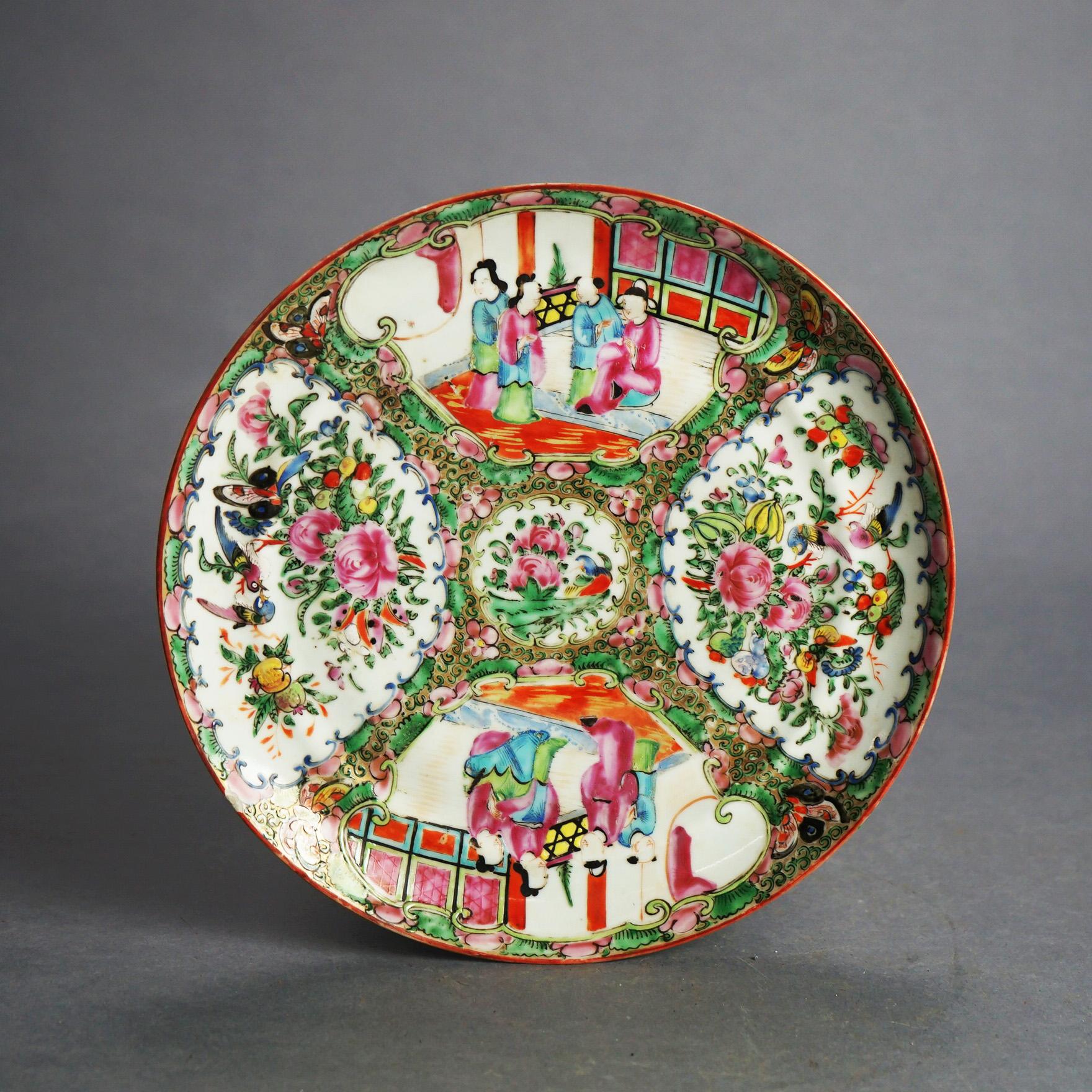 Four Chinese Rose Medallion Porcelain Plates with Garden & Genre Scenes C1920

Measures - largest 1