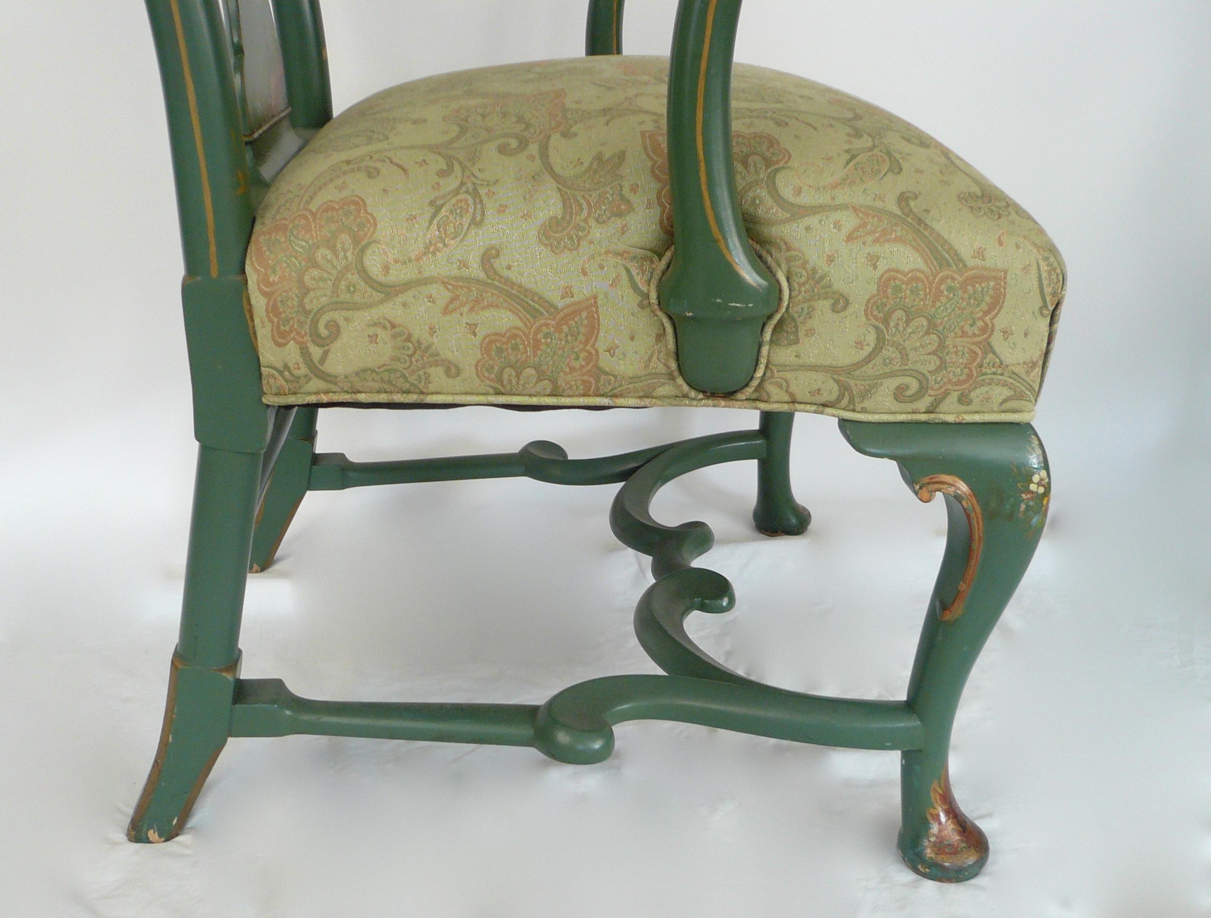 Pair Chinoiserie Painted Queen Anne Style Open Armchairs 4