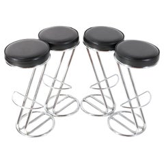 Retro Four Chrome and Faux Leather Mid-Century Modern Barstools, 1970s