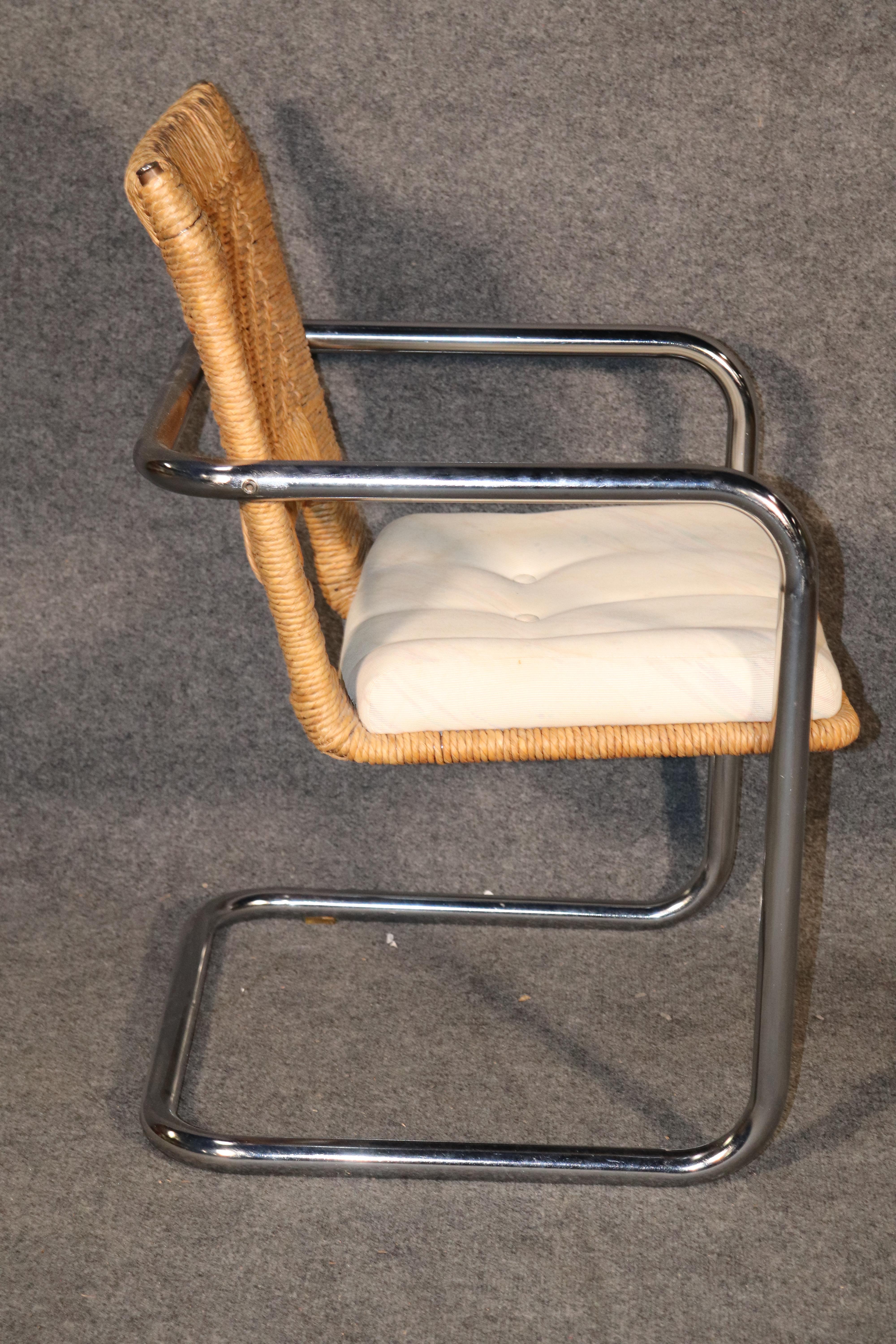 Four Chrome Chairs W/ Rush Seating For Sale 1