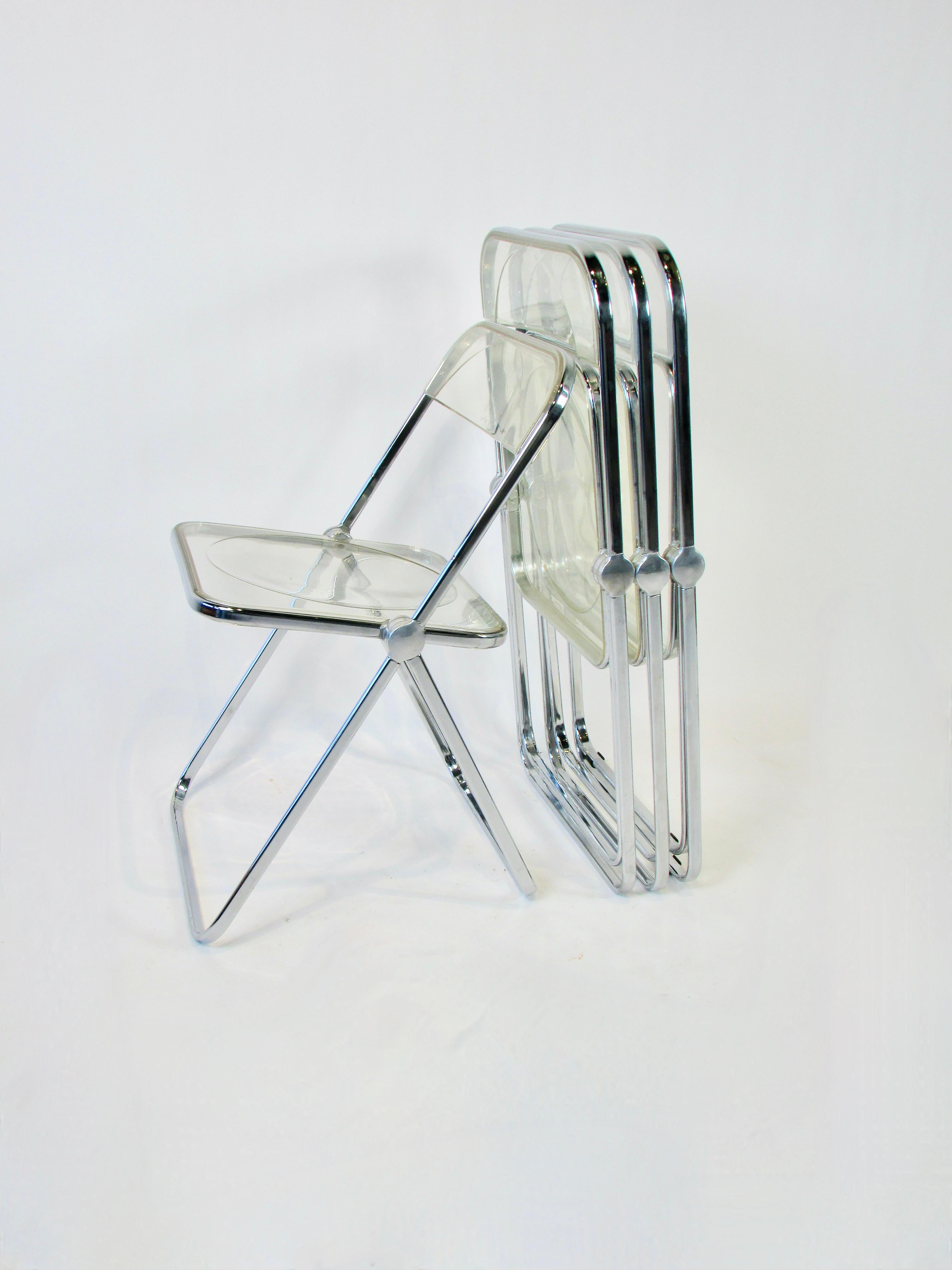 Four Chrome with Lucite Giancarlo Piretti for Castelli Plia Folding Chairs 3