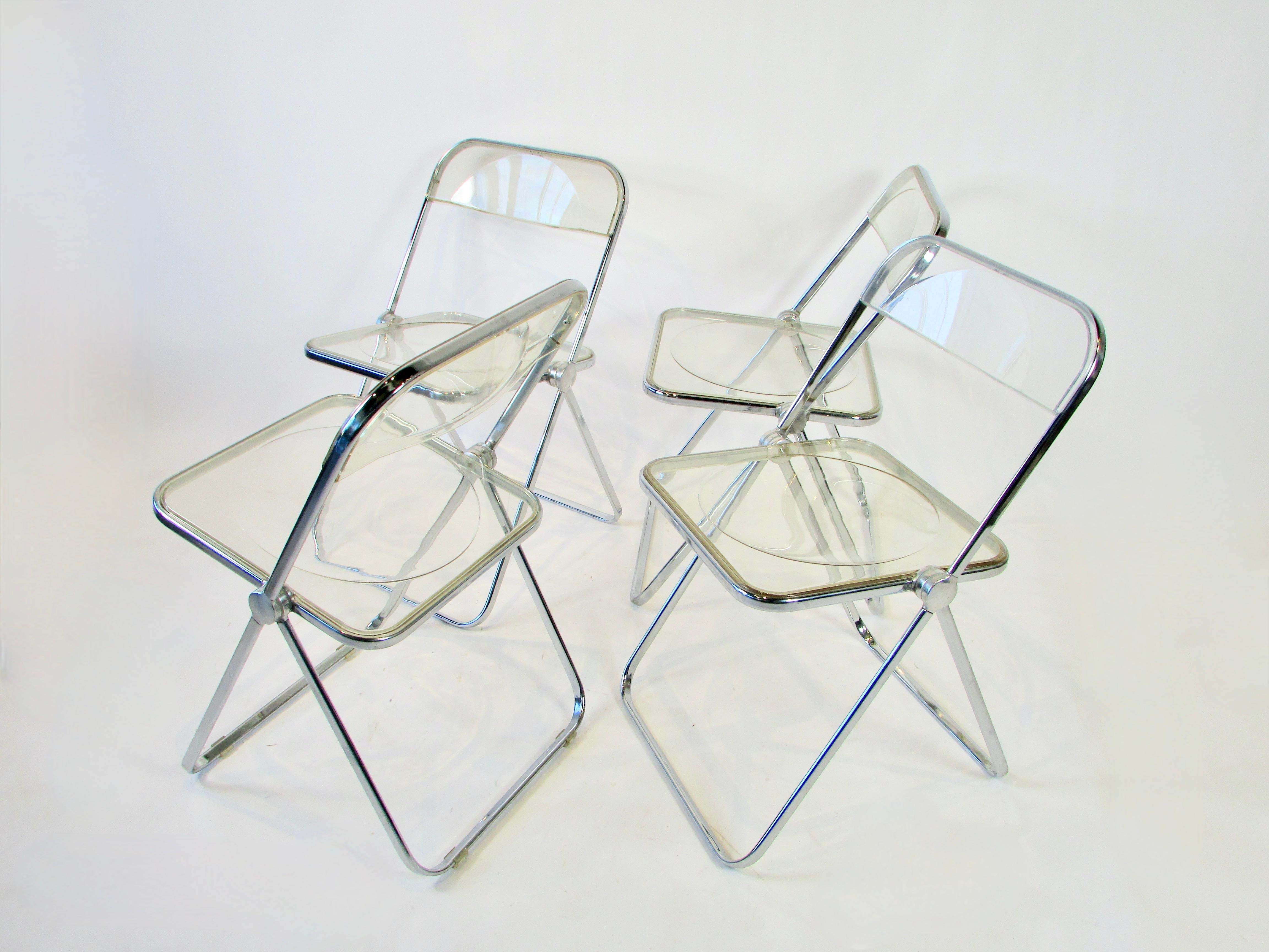 Mid-Century Modern Four Chrome with Lucite Giancarlo Piretti for Castelli Plia Folding Chairs