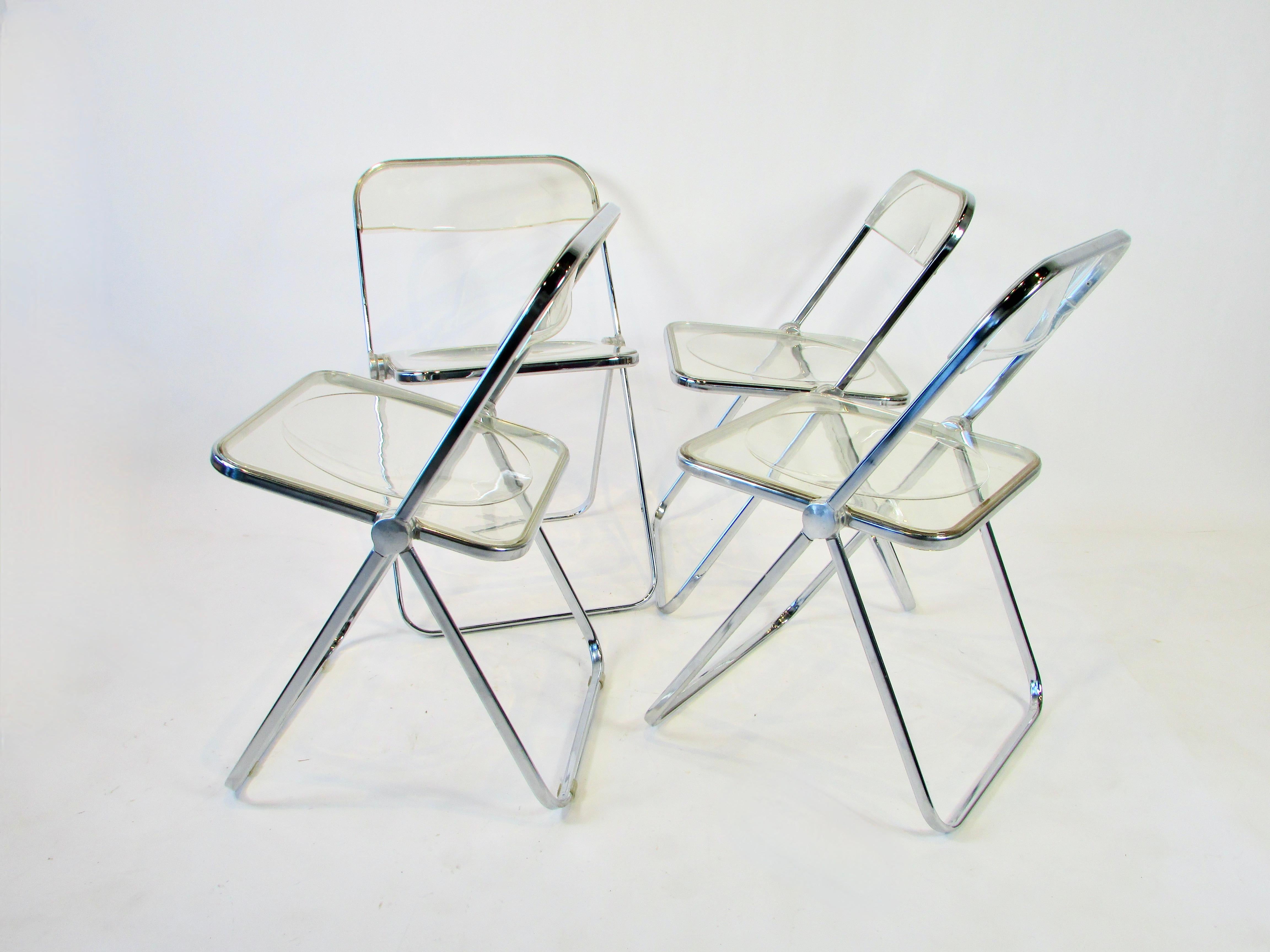 Molded Four Chrome with Lucite Giancarlo Piretti for Castelli Plia Folding Chairs