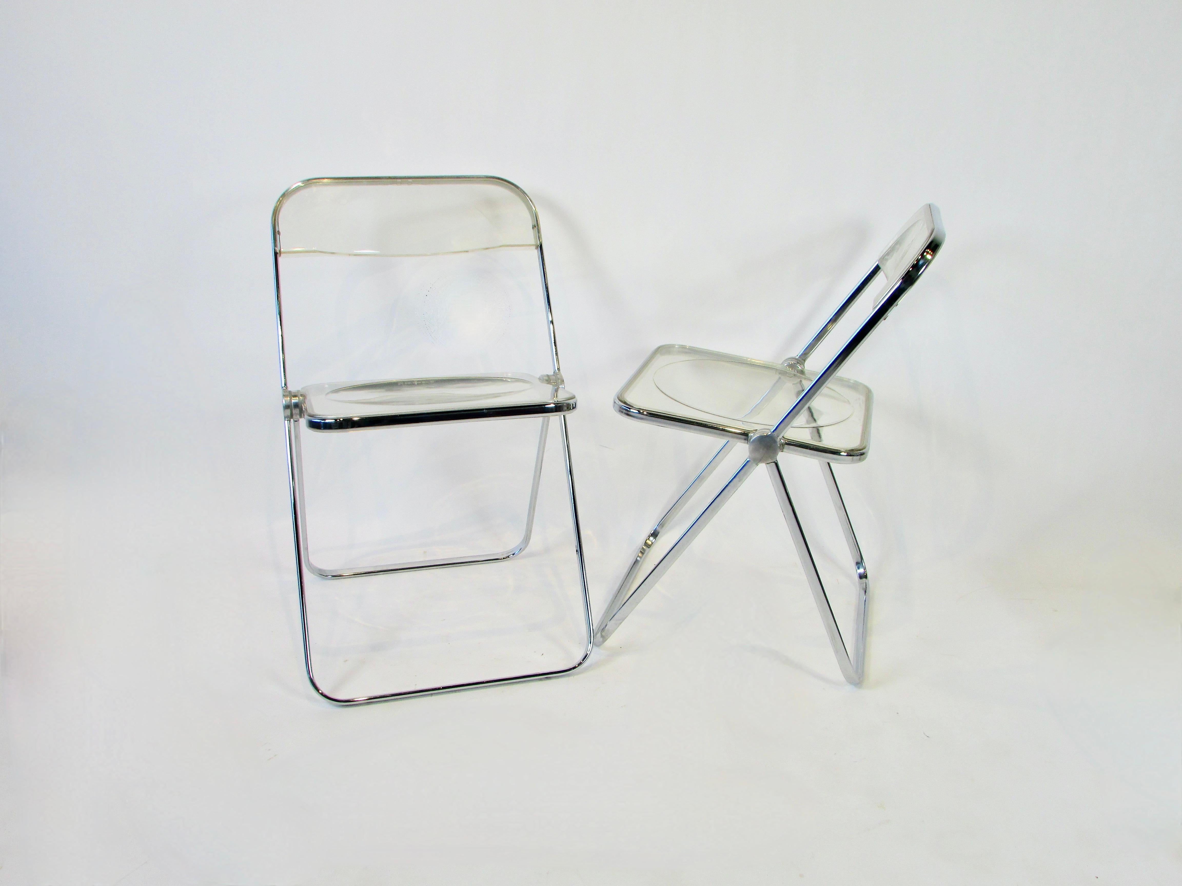 Four Chrome with Lucite Giancarlo Piretti for Castelli Plia Folding Chairs In Good Condition In Ferndale, MI