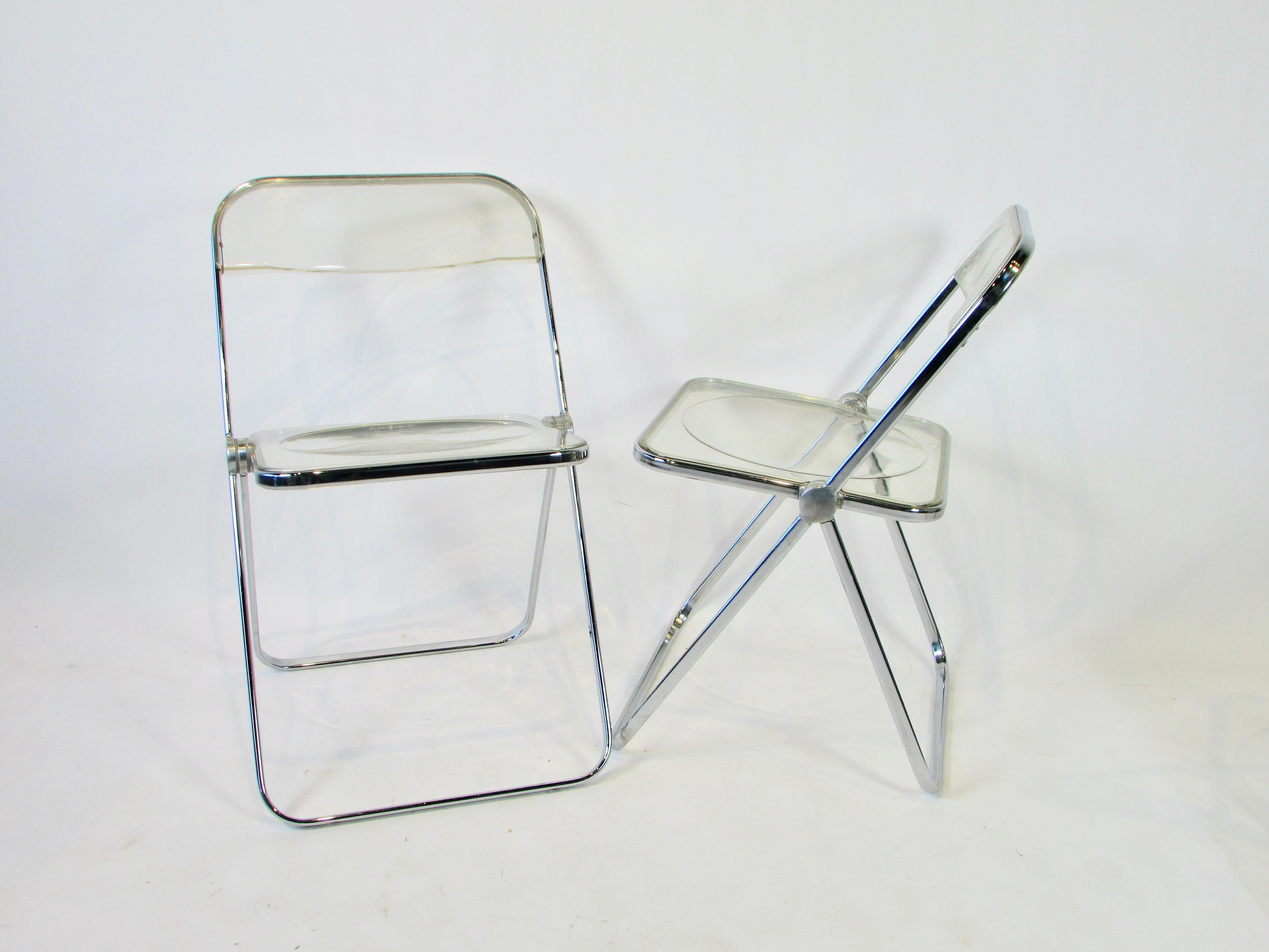 20th Century Four Chrome with Lucite Giancarlo Piretti for Castelli Plia Folding Chairs