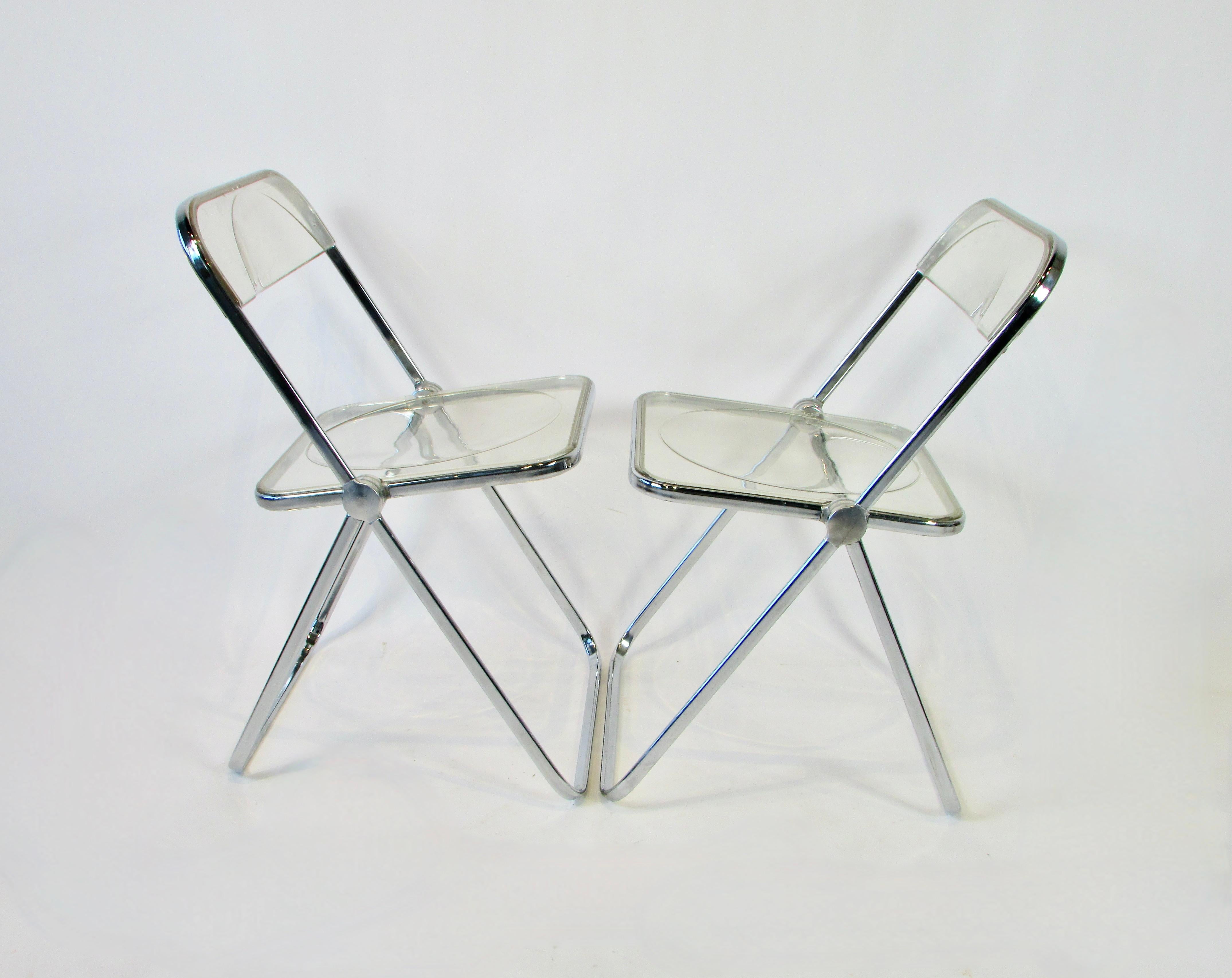 Four Chrome with Lucite Giancarlo Piretti for Castelli Plia Folding Chairs 1