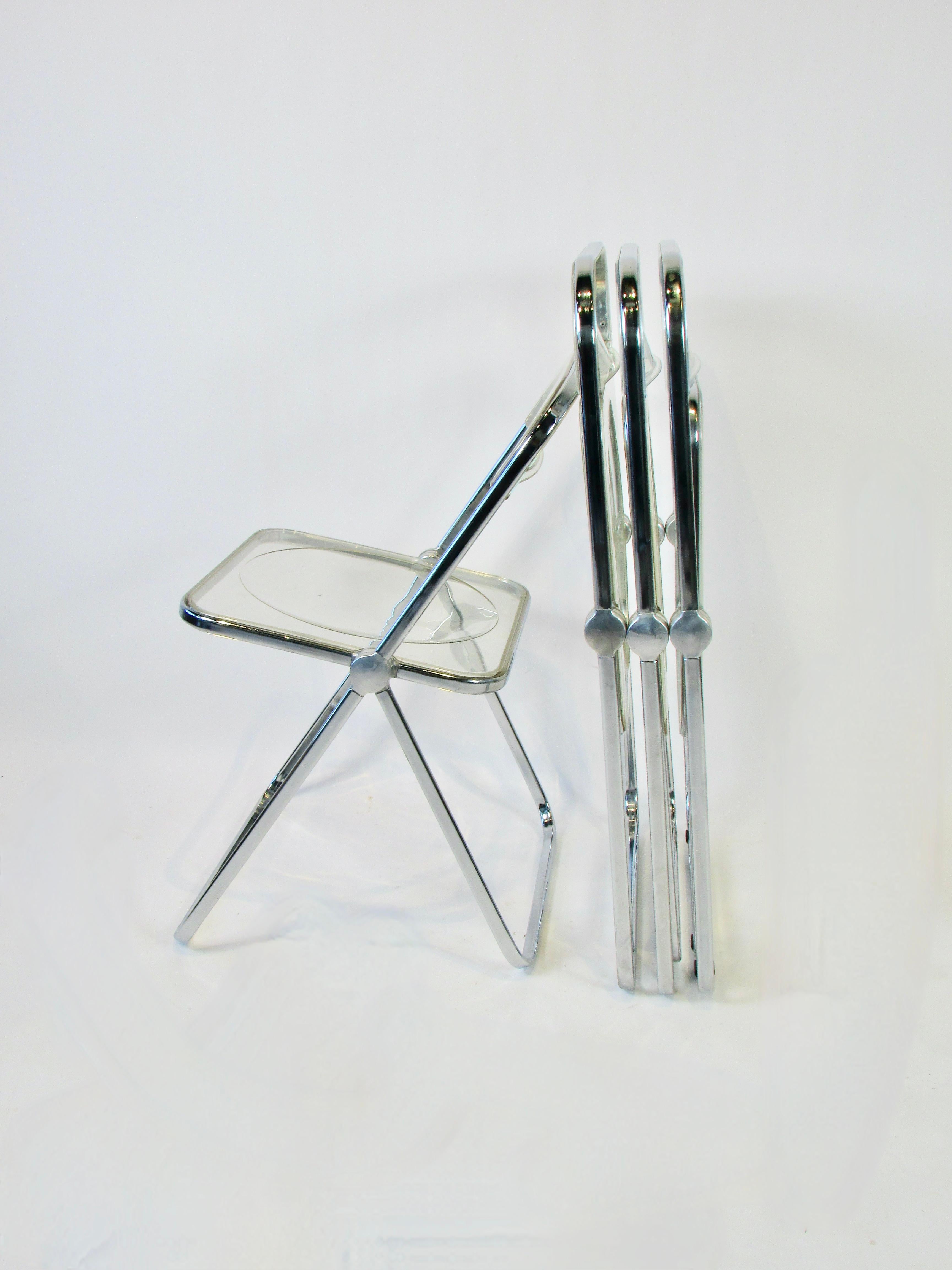 Four Chrome with Lucite Giancarlo Piretti for Castelli Plia Folding Chairs 2