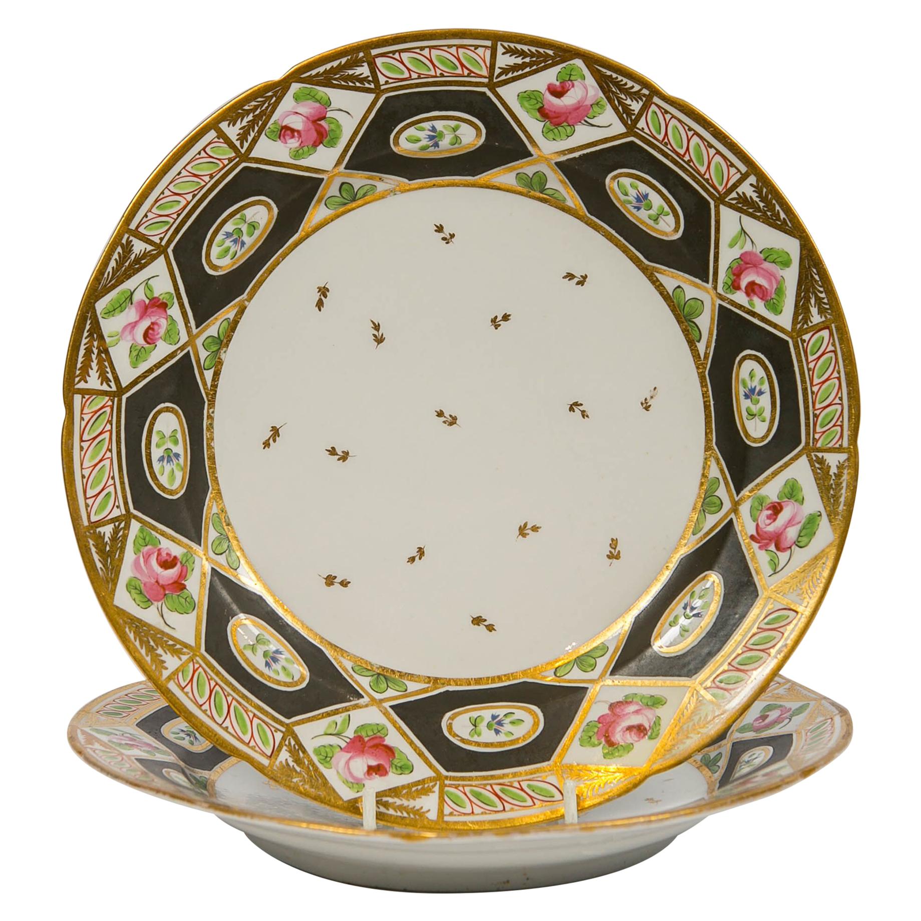 Set Four Antique English Dishes Made By Coalport Hand-Painted Circa 1810  For Sale