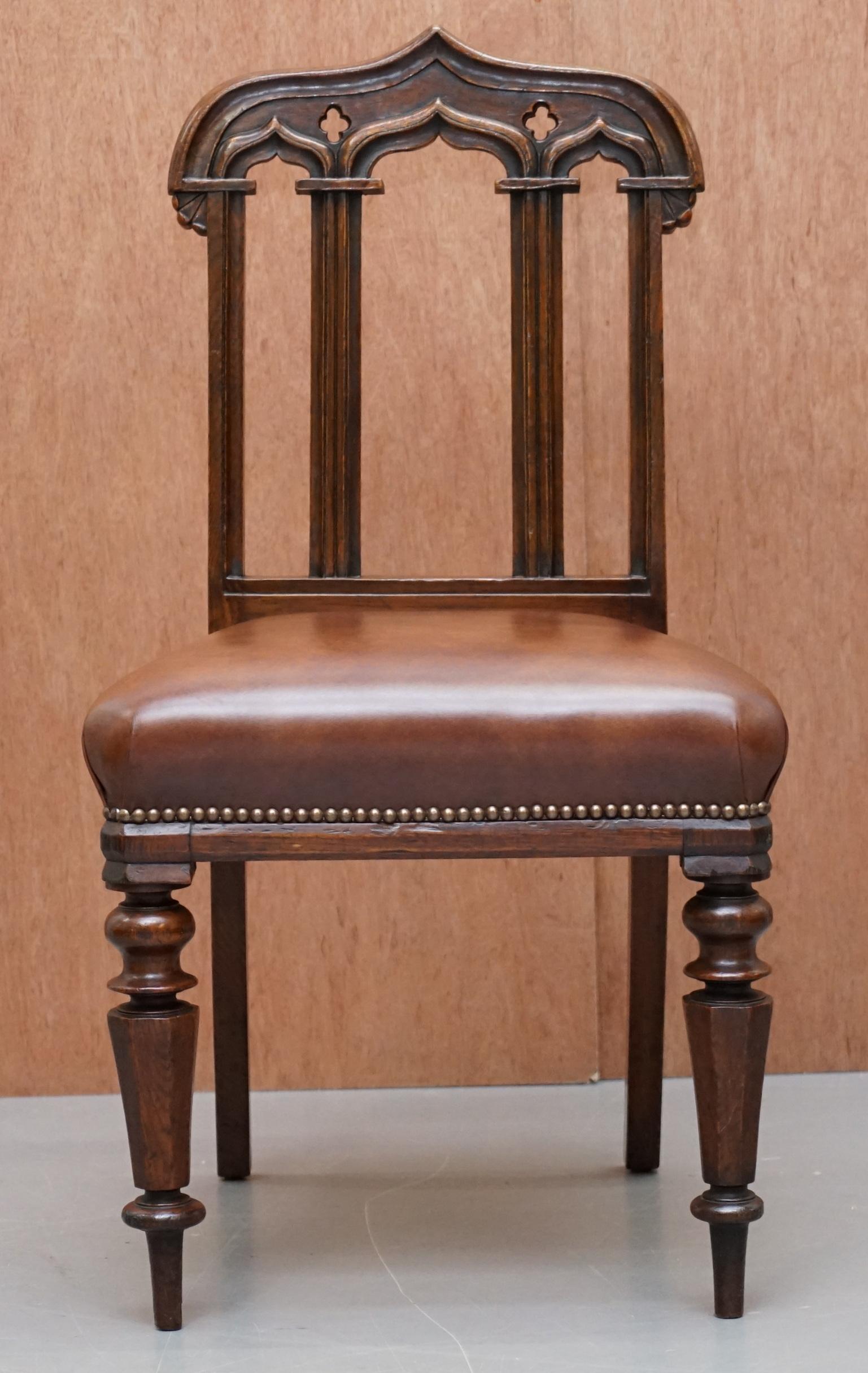Early Victorian Four circa 1850 T H Filmer & Sons Antique Victorian Brown Leather Dining Chairs