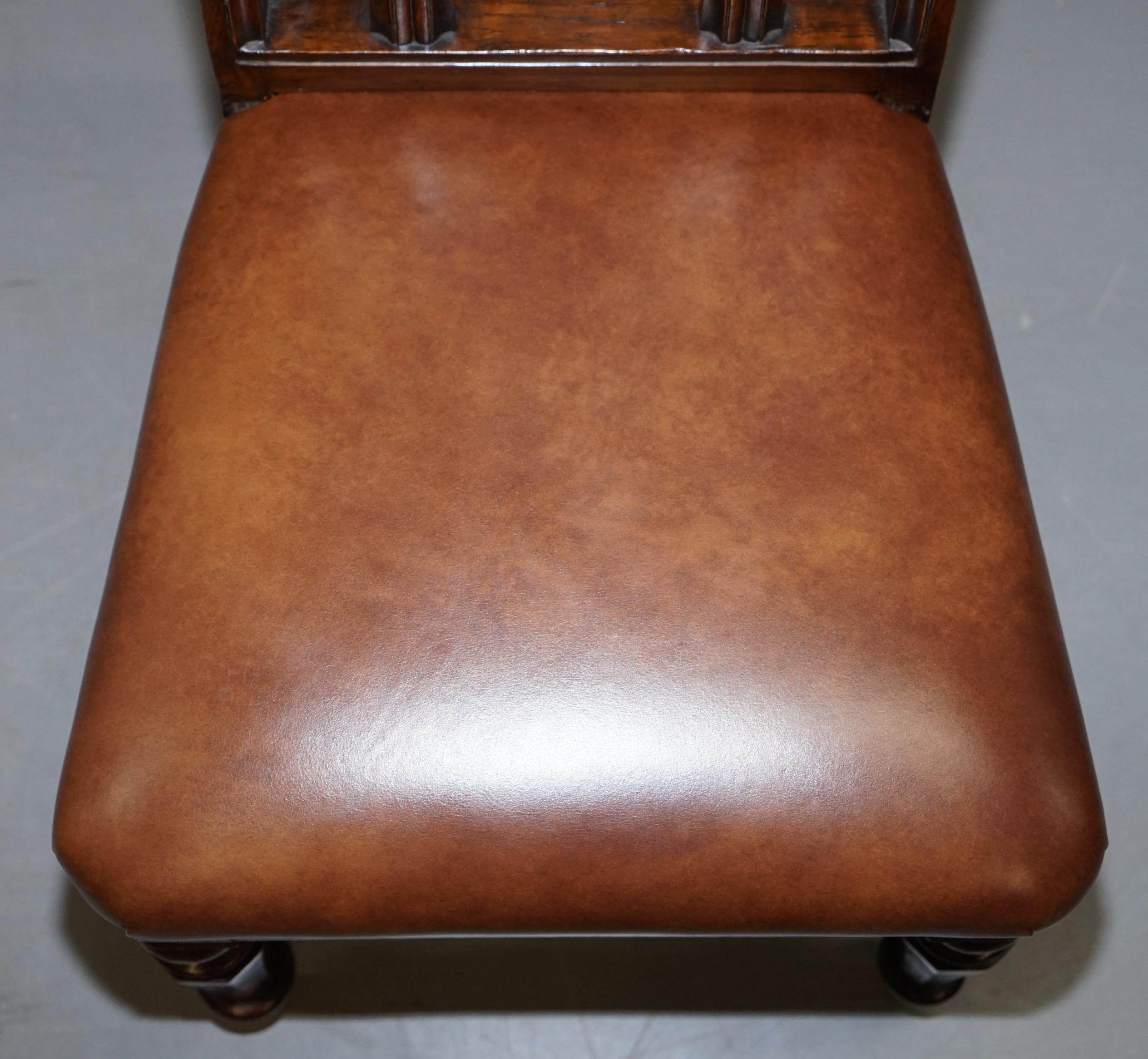 Four circa 1850 T H Filmer & Sons Antique Victorian Brown Leather Dining Chairs 2