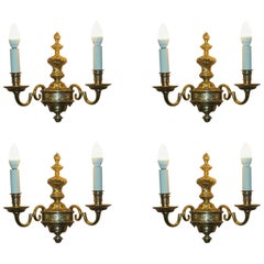 OUR CIRCA 1900 GILT BRONZE CHERUB ANGEL TWiN BRANCH WALL SCONCES