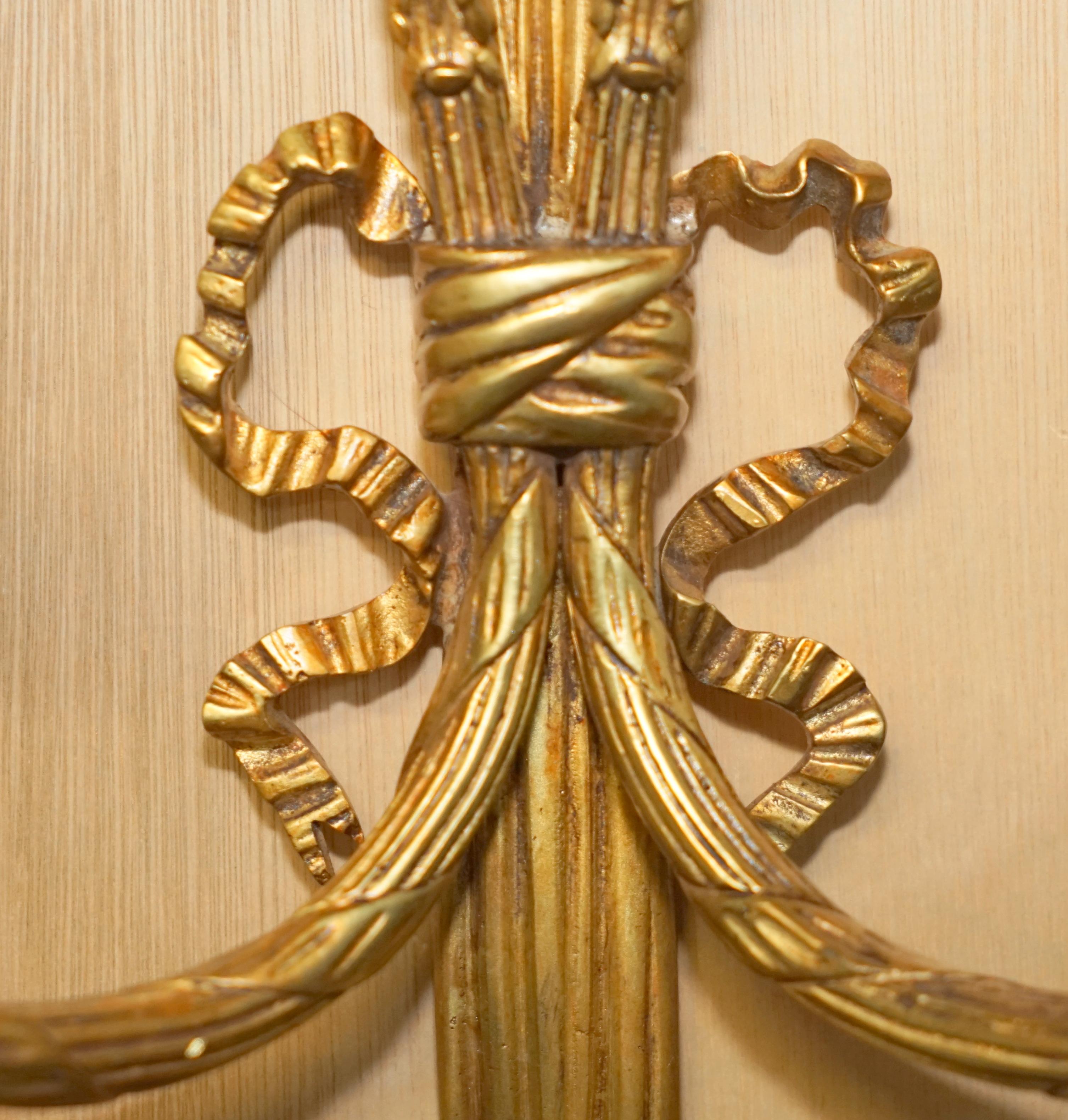 Four circa 1920s Gilt Bronze Ribbon & Wheat Twin Branch French Wall Sconces For Sale 6