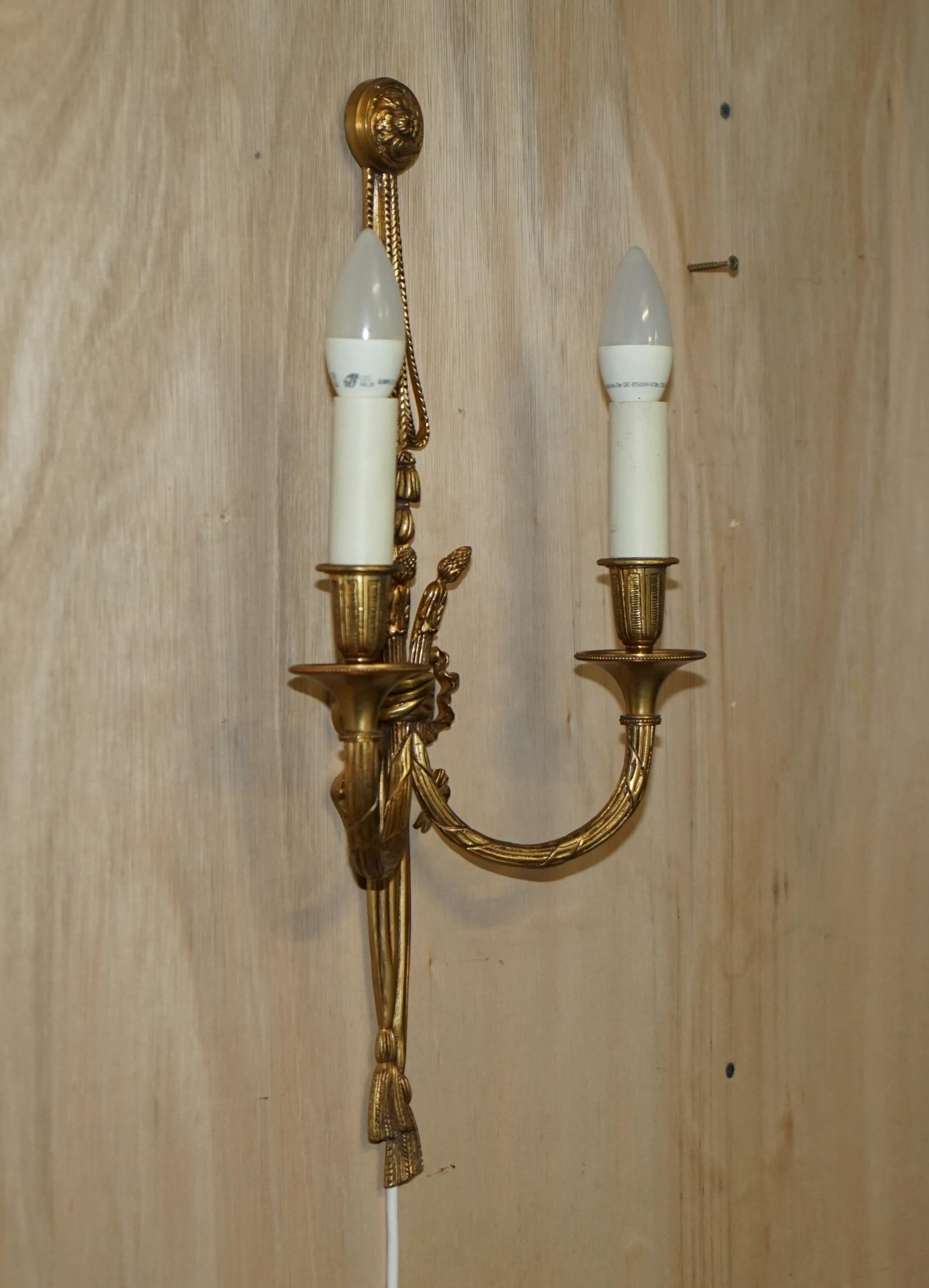 Four circa 1920s Gilt Bronze Ribbon & Wheat Twin Branch French Wall Sconces For Sale 12