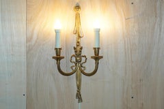 Four circa 1920s Gilt Bronze Ribbon & Wheat Twin Branch French Wall Sconces