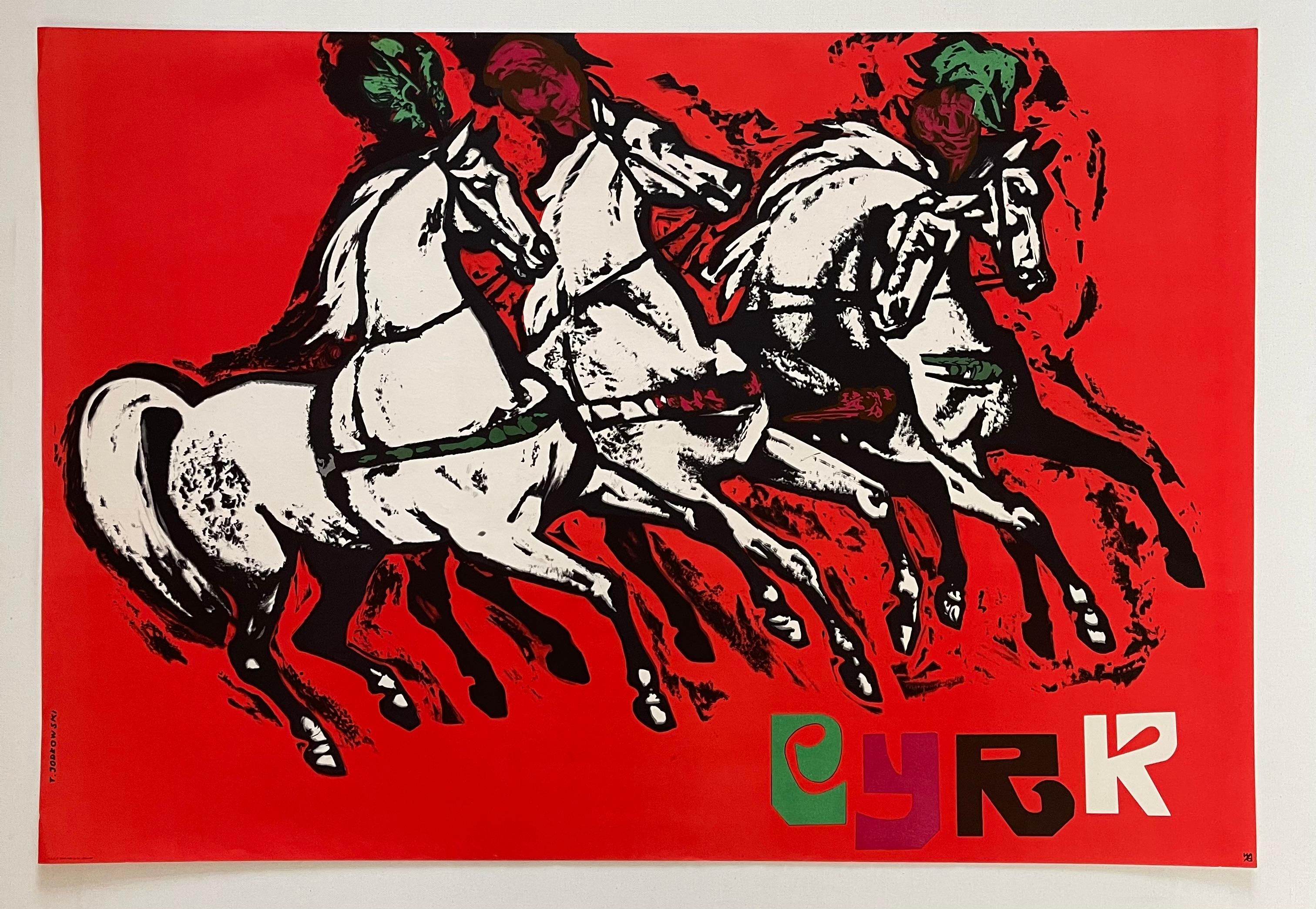 Four Circus Horses, Vintage Polish Circus Poster by Tadeusz Jodlowski, 1965 In Excellent Condition For Sale In London, GB
