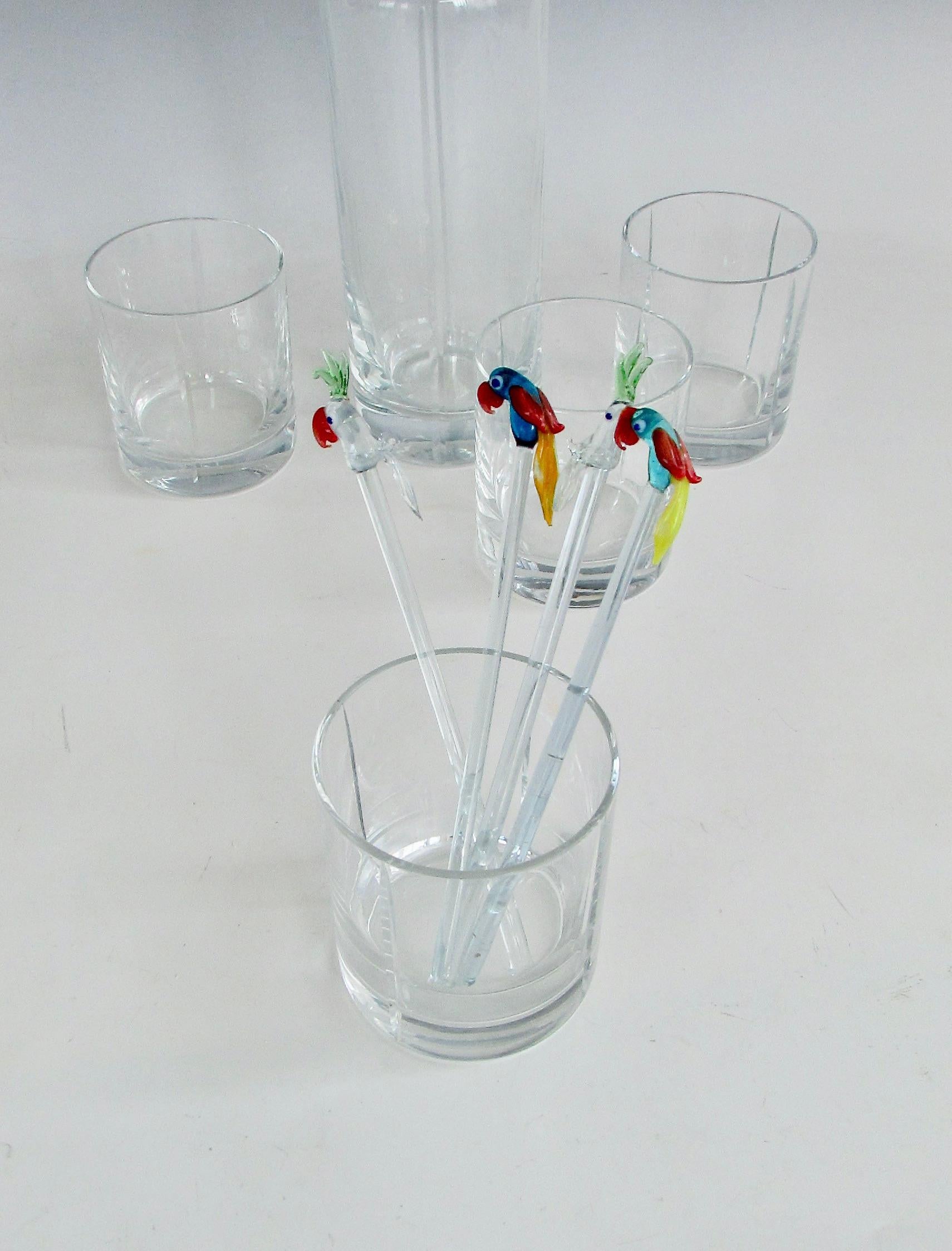 Mid-Century Modern Four  classic whiskey rocks glasses with matching decanter For Sale