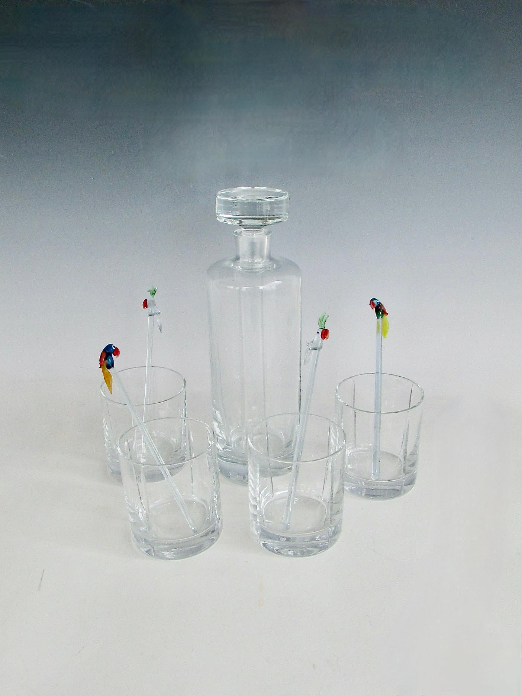 Hand-Crafted Four  classic whiskey rocks glasses with matching decanter For Sale