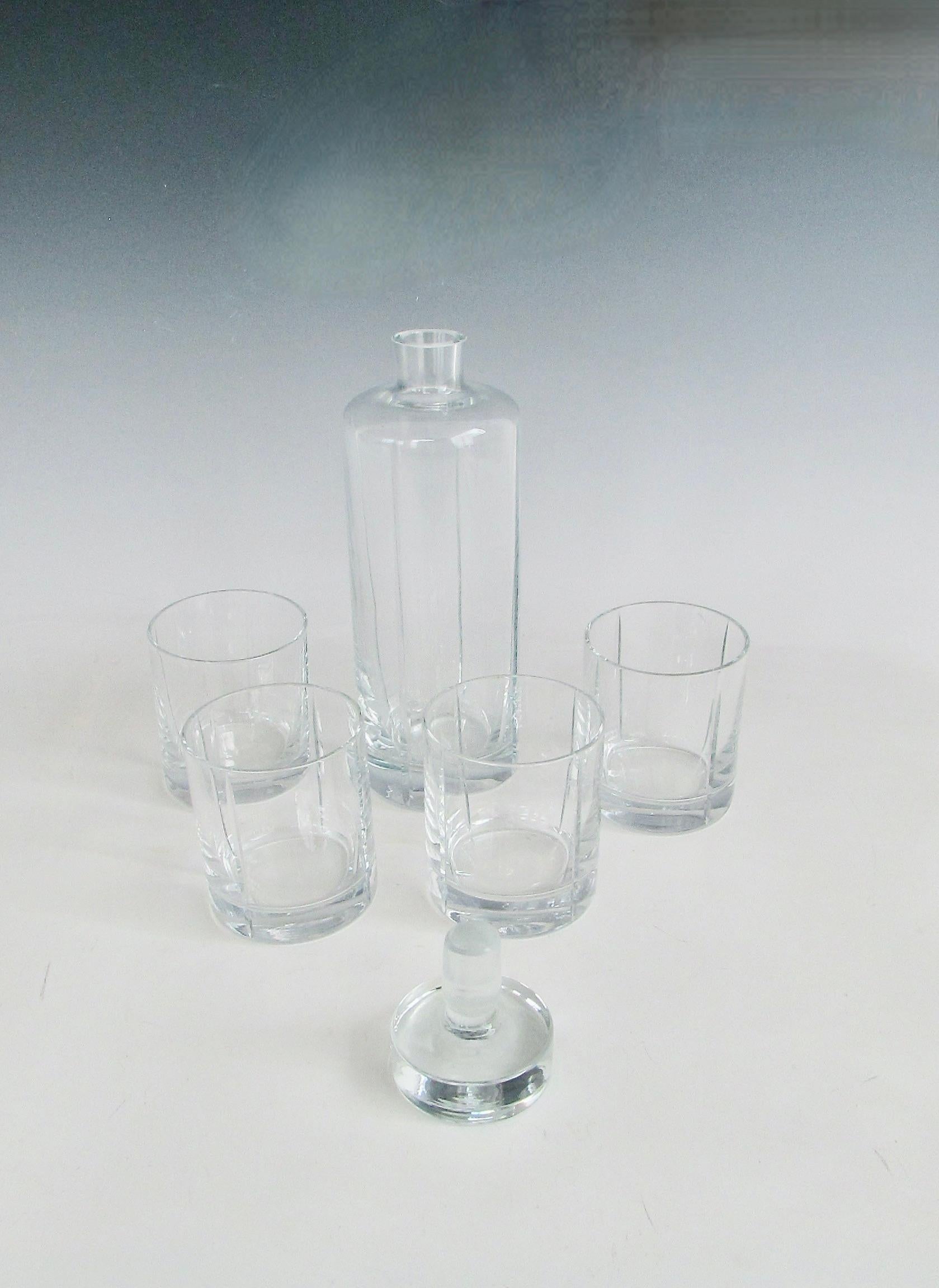 20th Century Four  classic whiskey rocks glasses with matching decanter For Sale