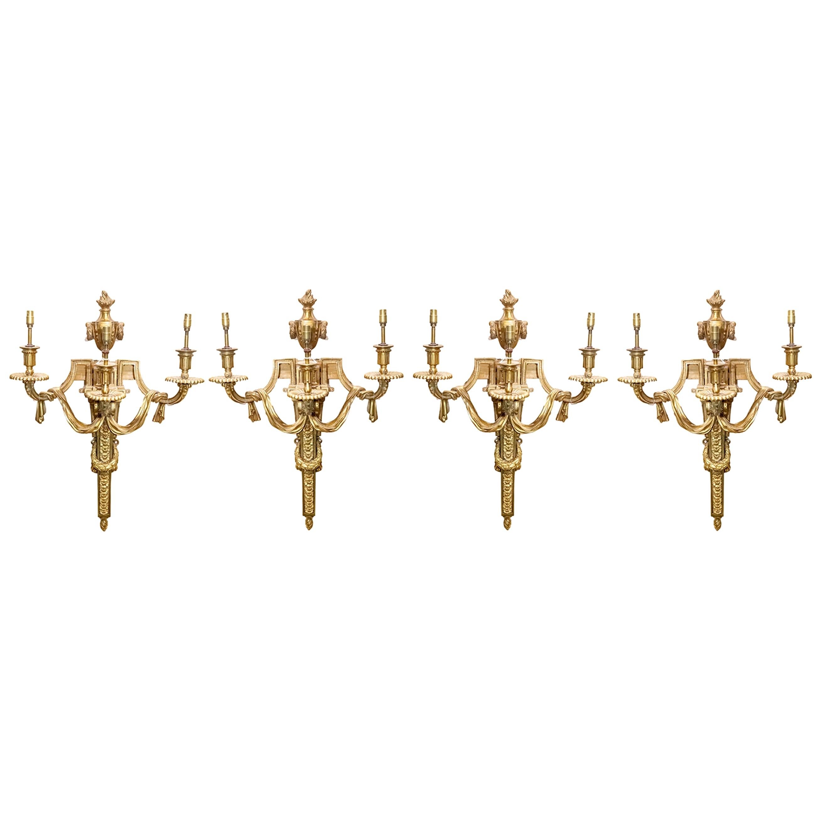 Four Classical French Louis XVI Style Ormolu Wall Lights, Late 19th Century