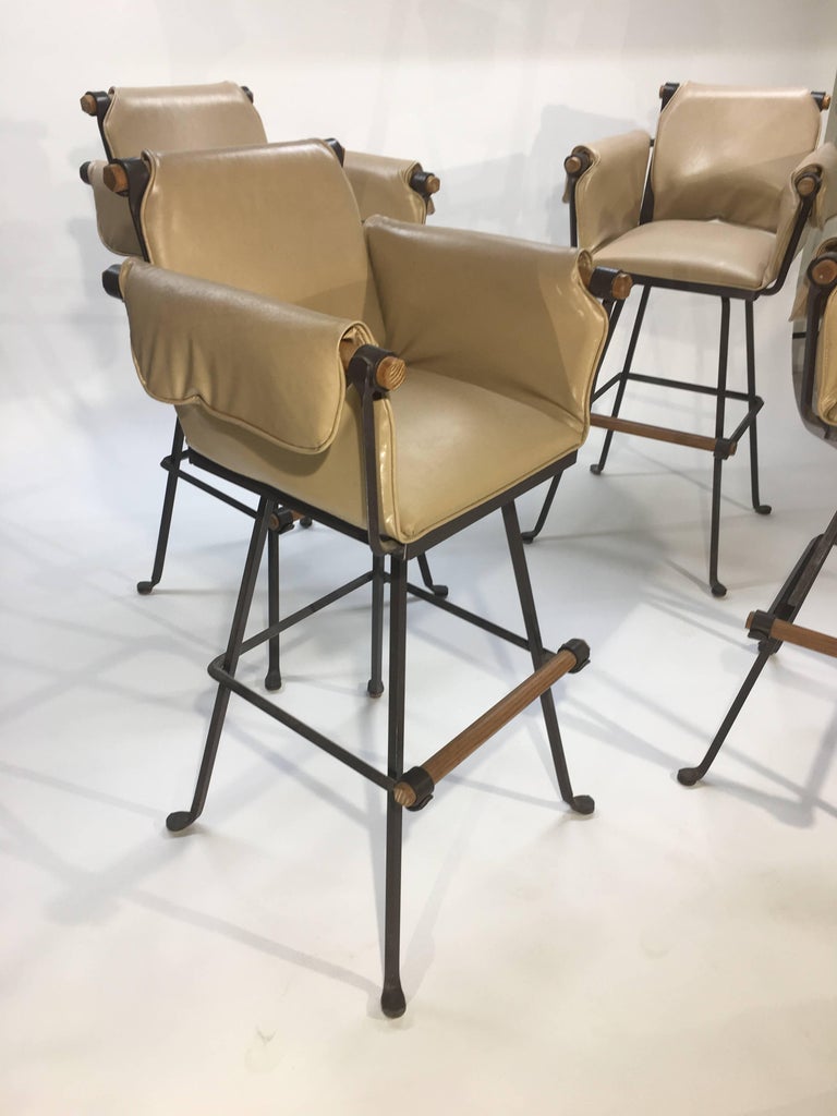 Four Cleo Baldon for Terra Furniture High Stools Having Wrapped Leather