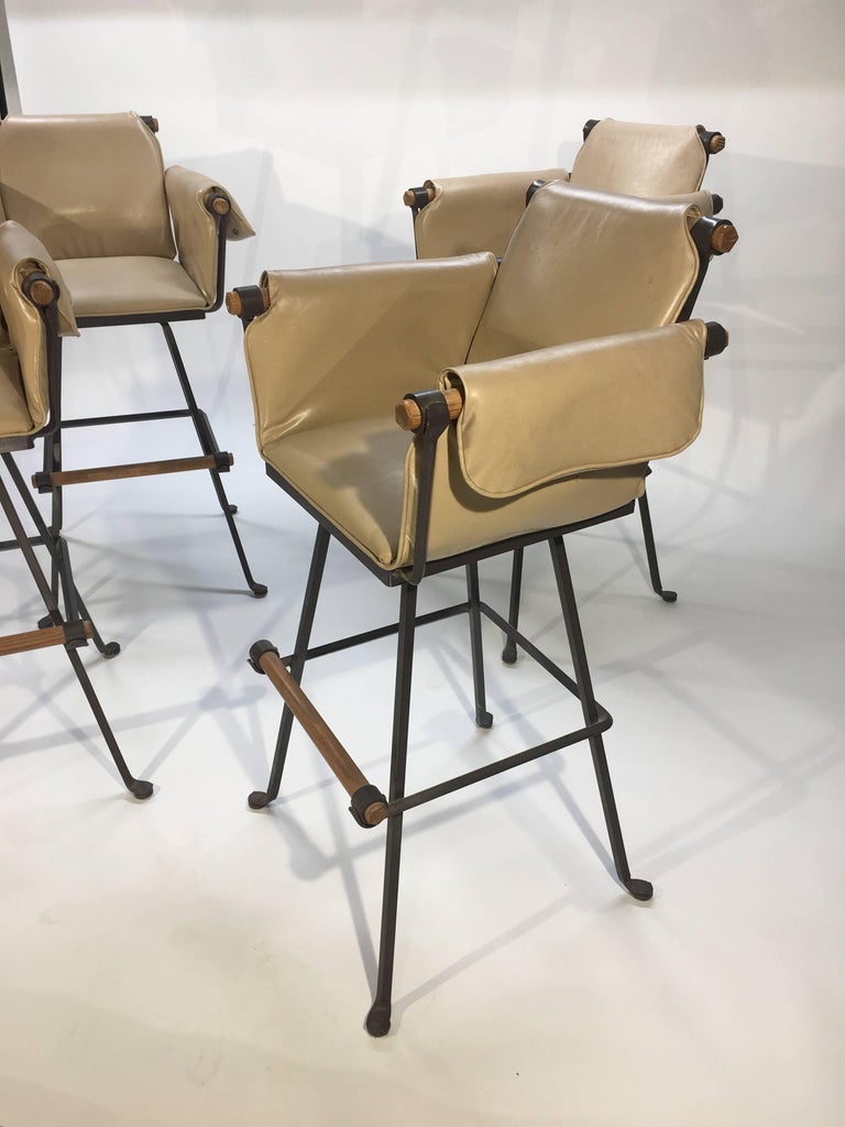 Four Cleo Baldon for Terra Furniture High Stools Having Wrapped Leather