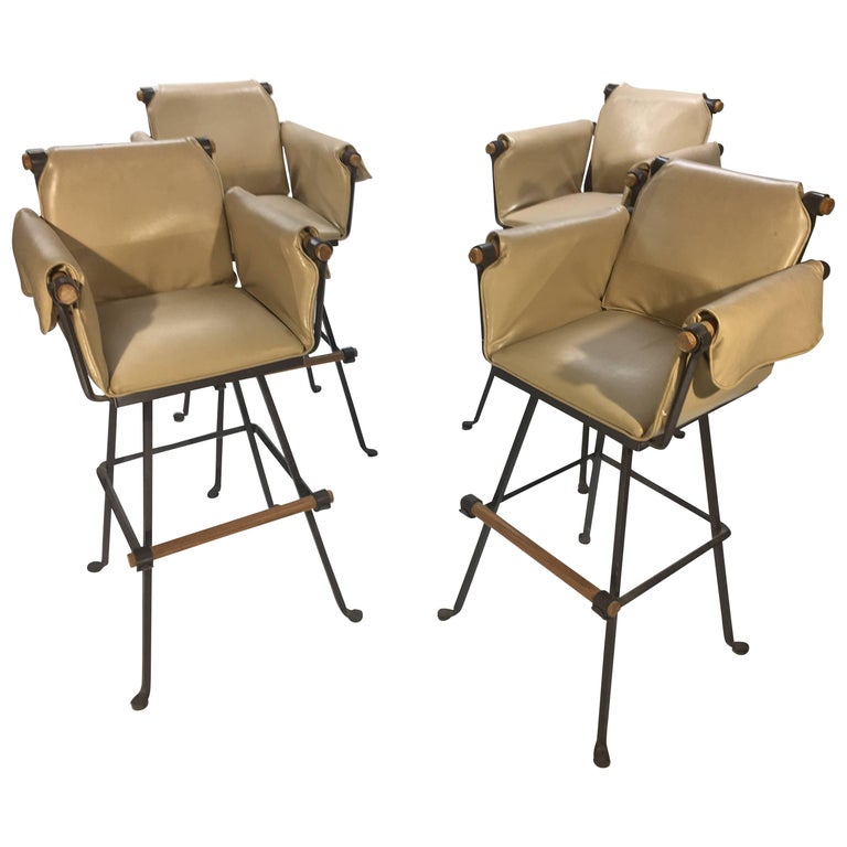 Four Cleo Baldon for Terra Furniture High Stools Having Wrapped Leather