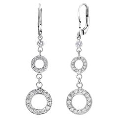 Four Clustered Diamond Circles Drops on White Gold Lever Back Earrings