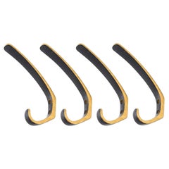 Four Coat Wall Hooks Brass by Hertha Baller, Austria, 1950s