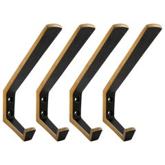 Four Coat Wall Hooks, Brass-Plated Blackened, 1960