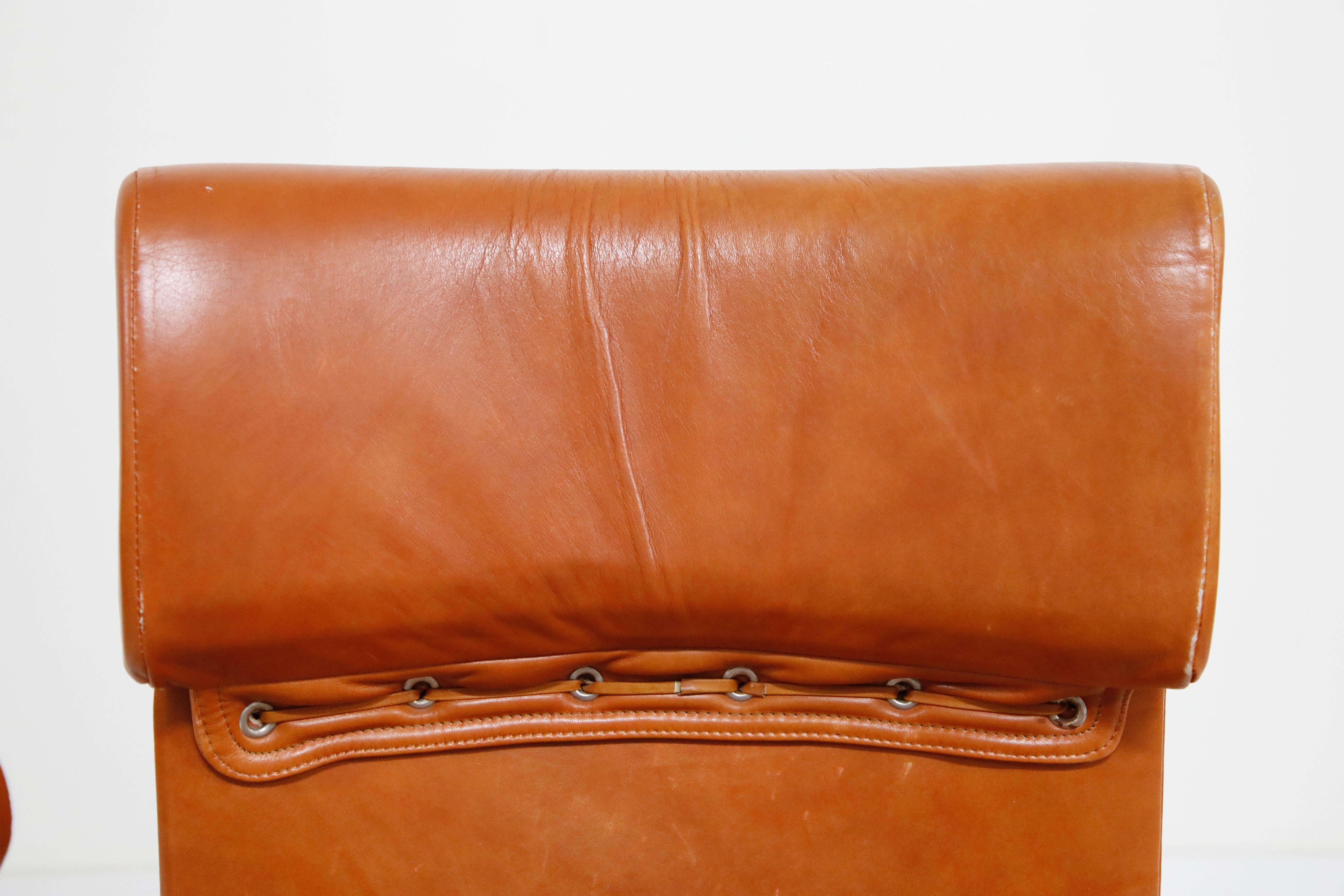 Four Cognac Leather Armchairs by Guido Faleschini for Mariani Pace, 1970s 2