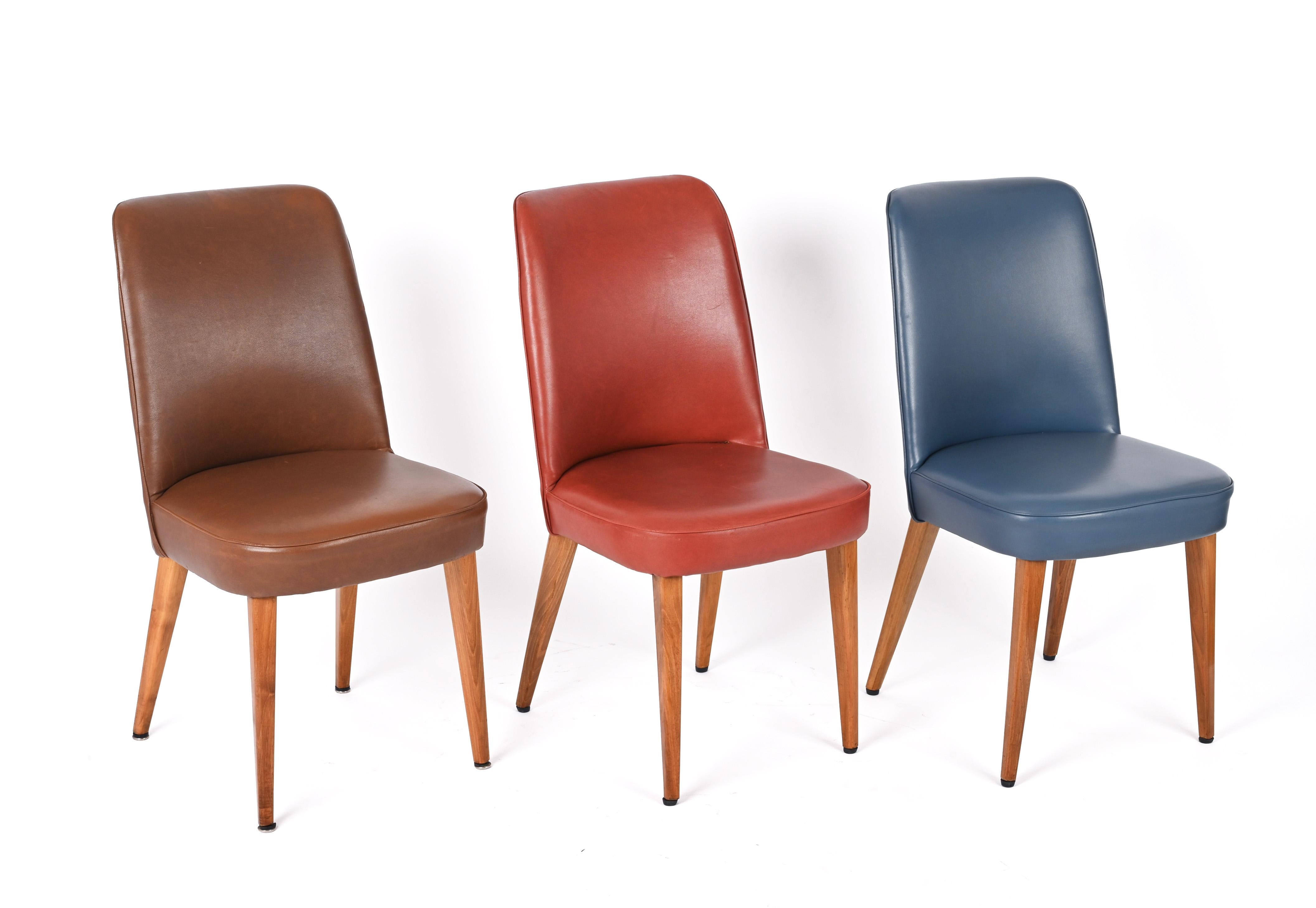 Four Colored Leather Chairs from the 1950s by Anonima Castelli Italy For Sale 8