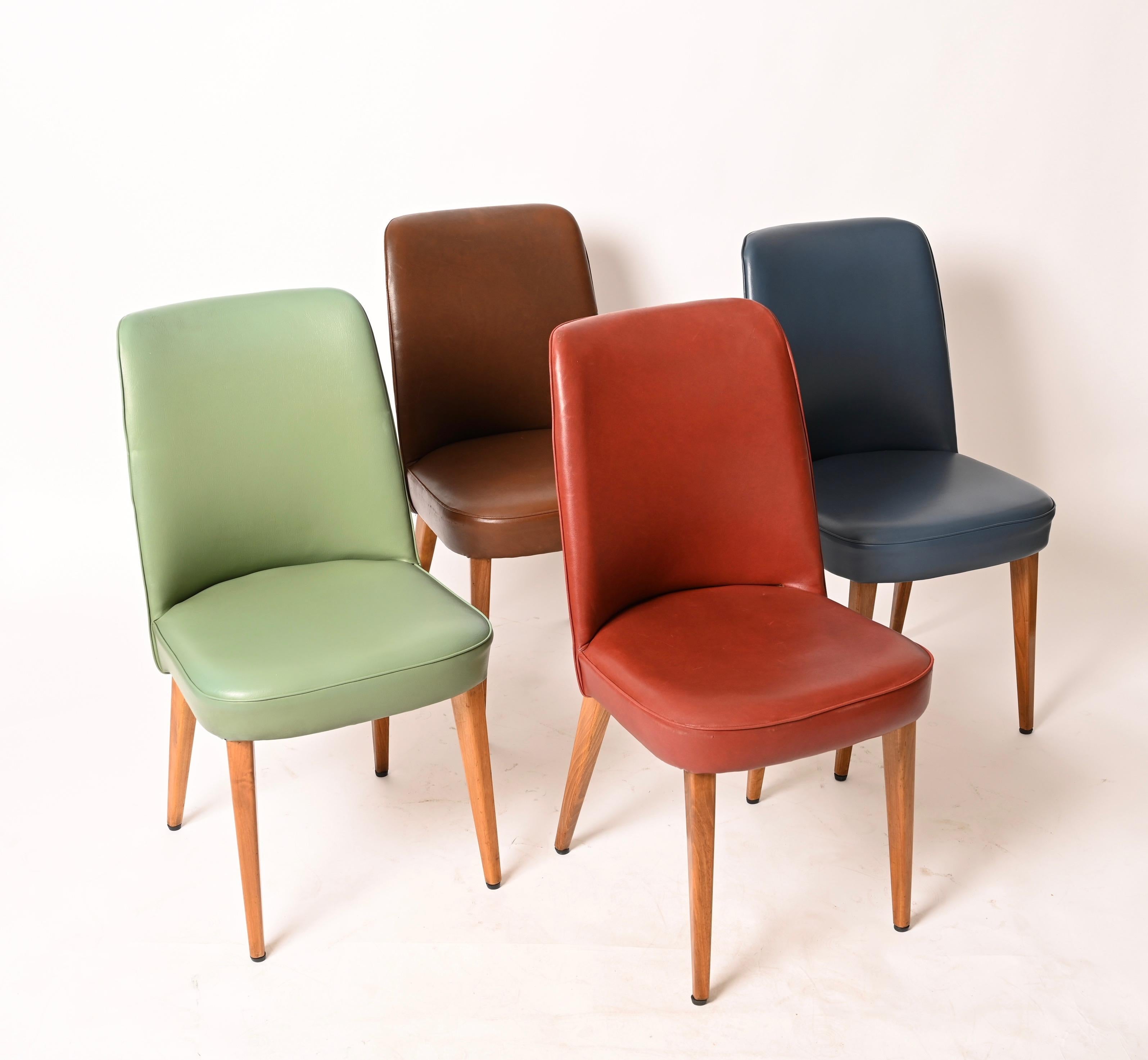 Four Colored Leather Chairs from the 1950s by Anonima Castelli Italy For Sale 9