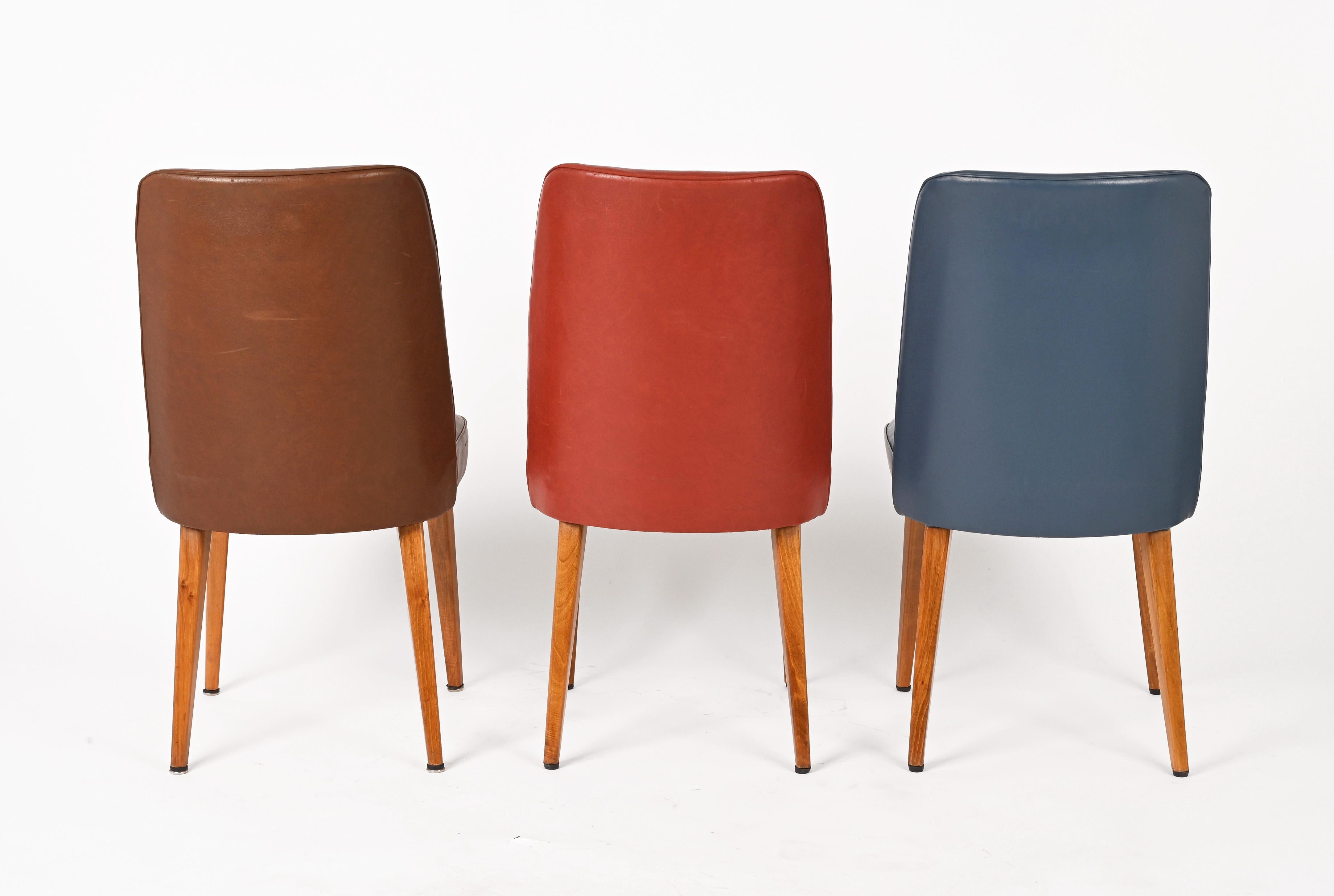 Four Colored Leather Chairs from the 1950s by Anonima Castelli Italy For Sale 11