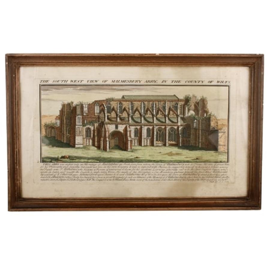 A set of four 19th century framed coloured prints of the county of Wiltshire.

The subjects of the four prints are: The South East View of Wardour Castle, The South West View of Malmesbury Abbey, The South East View of Lacock Nunnery and The North