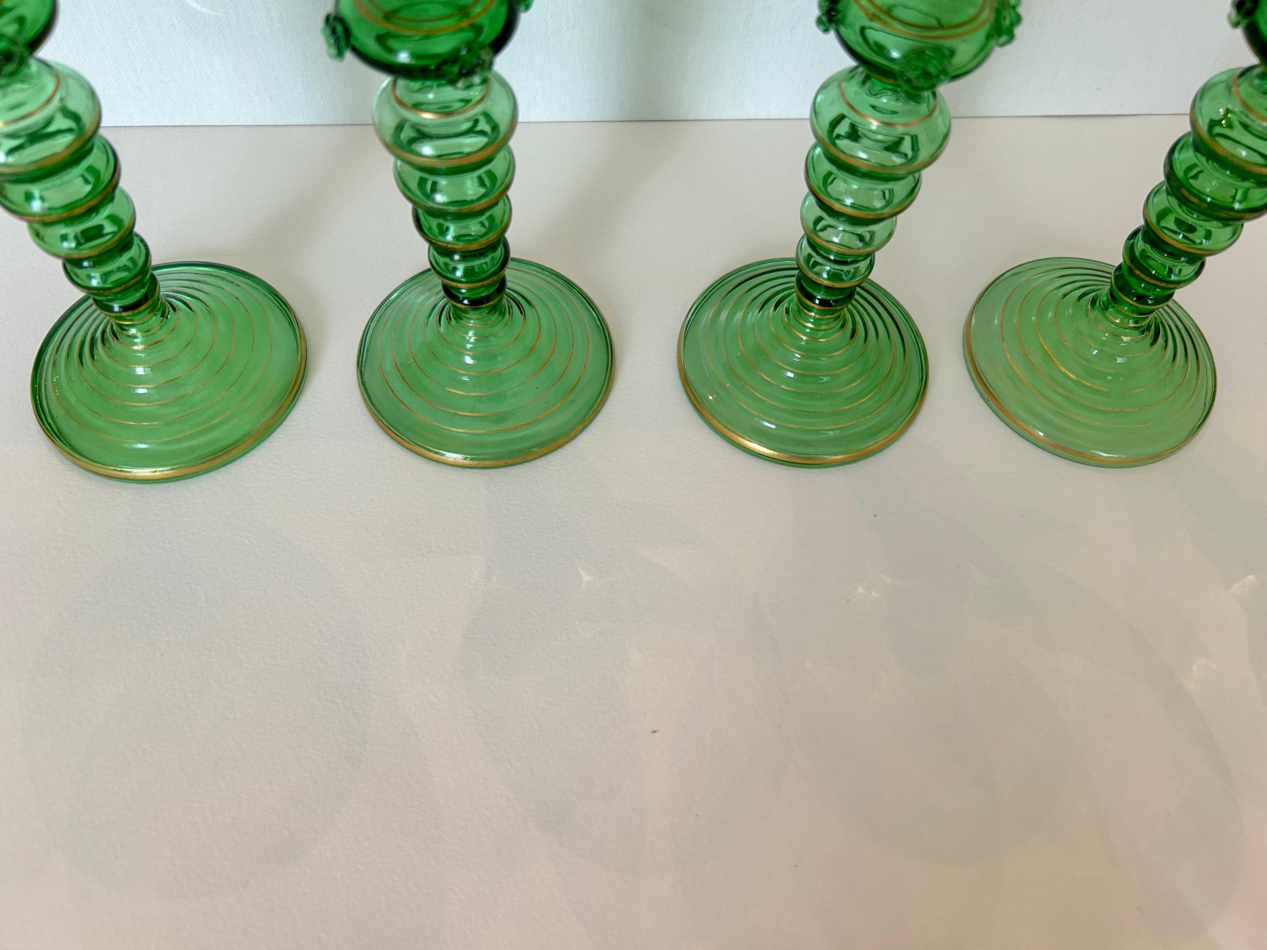 Four Continental Engraved Gilt Green Glass Roemers, Glasses, c.1900 For Sale 1