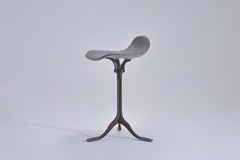 Four Counter-Height Swivel Stools, Pigeon Leather, Brown Brass by P. Tendercool