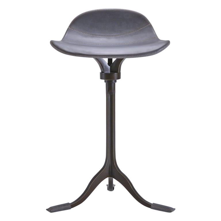 Four Counter-Height Swivel Stools, Pigeon Leather, Brown Brass by P. Tendercool For Sale