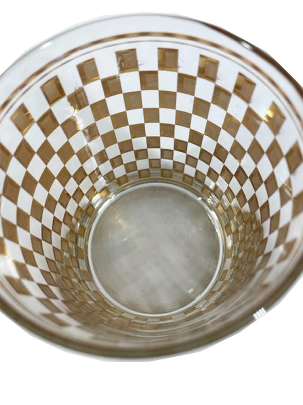 American Four Culver Double Rocks Glasses in Two-Tone Gold Check Design For Sale