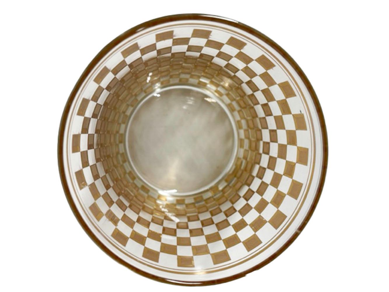 Four Culver Double Rocks Glasses in Two-Tone Gold Check Design In Good Condition For Sale In Nantucket, MA